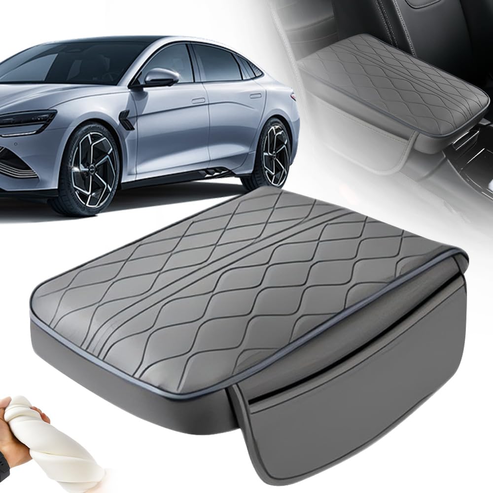 2024 Upgrade Universal Car Armrest Storage Cover - Premium Leather Center Console Organizer with 2 Storage Bags, Car Interior Accessories (Gray) - Perfect for Road Trips & Daily Commute