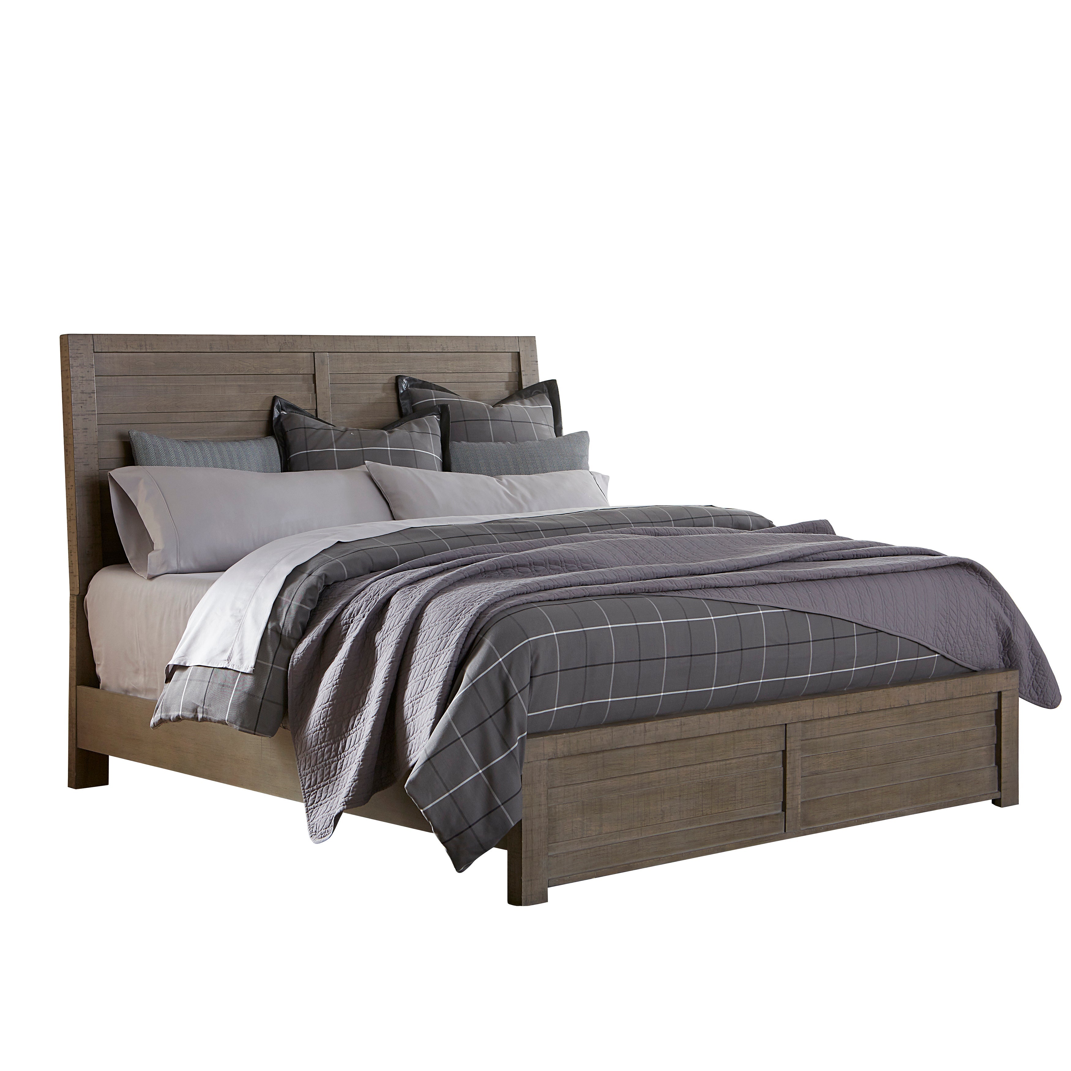 Sedona Transitional Medium Gray Wood Panel Bed Frame - Queen Size Solid Wood Platform Bed with Headboard for Modern Bedroom Decor
