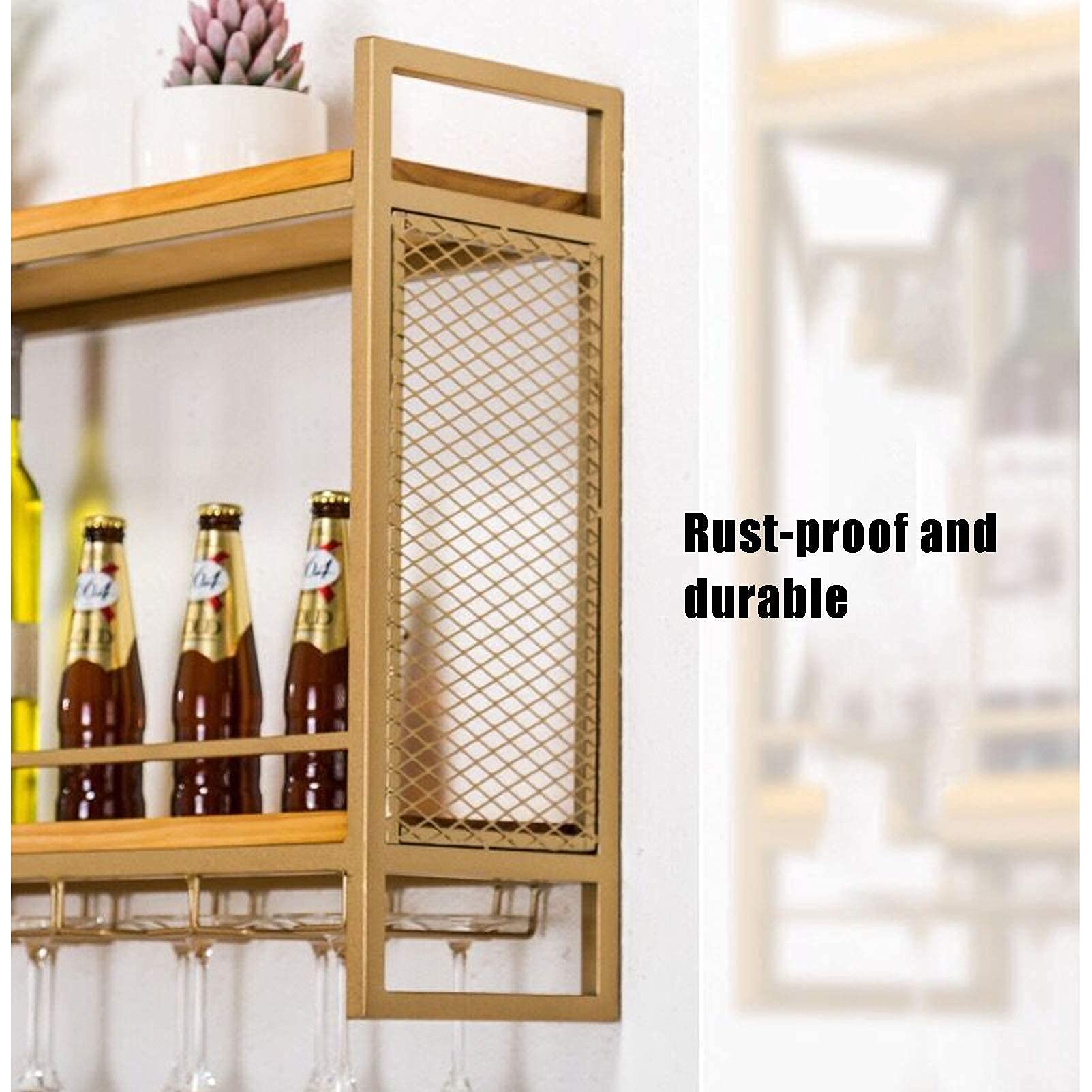 Rustic Wall Mounted Wine Rack with 6 Stem Glass Holder - 2-Tier Wood Floating Shelf for Kitchen, Living Room & Home Decor | Perfect for Wine Storage & Display in Dining Areas