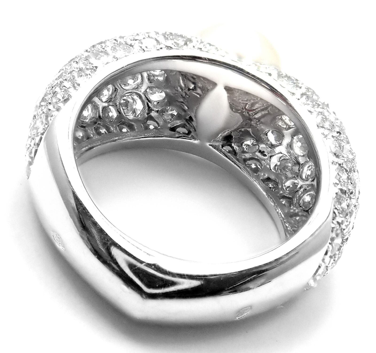 Authentic Cartier Juliette 18k White Gold Cultured Pearl Diamond Ring for Women - Elegant Wedding, Engagement & Anniversary Jewelry Gift