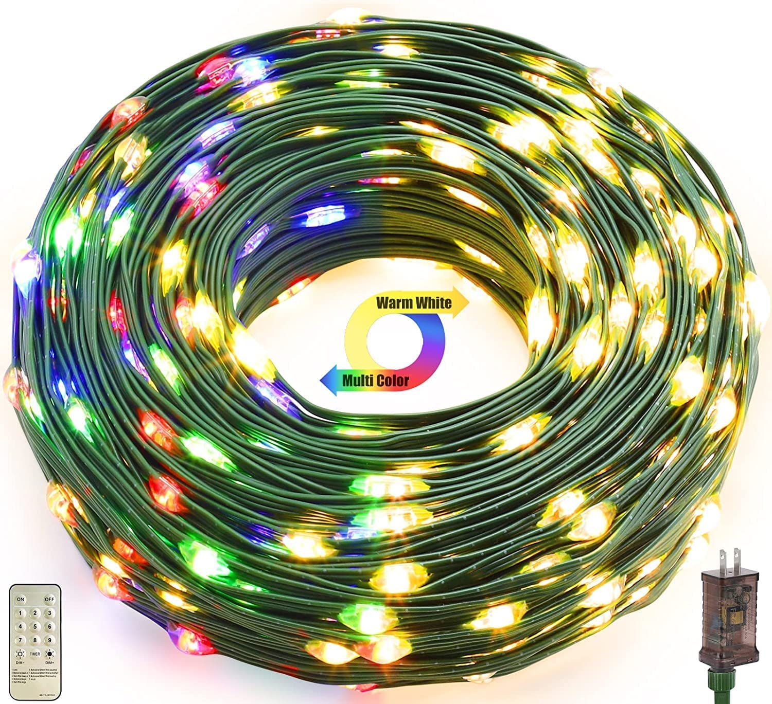 300 LED Christmas String Lights Outdoor Indoor - 8 Modes & Timer, Fairy Lights for Holiday Decorations (Warm White & Multicolor) | Perfect for Christmas Tree, Wedding, Party, Room, Yard, and Home Decoration