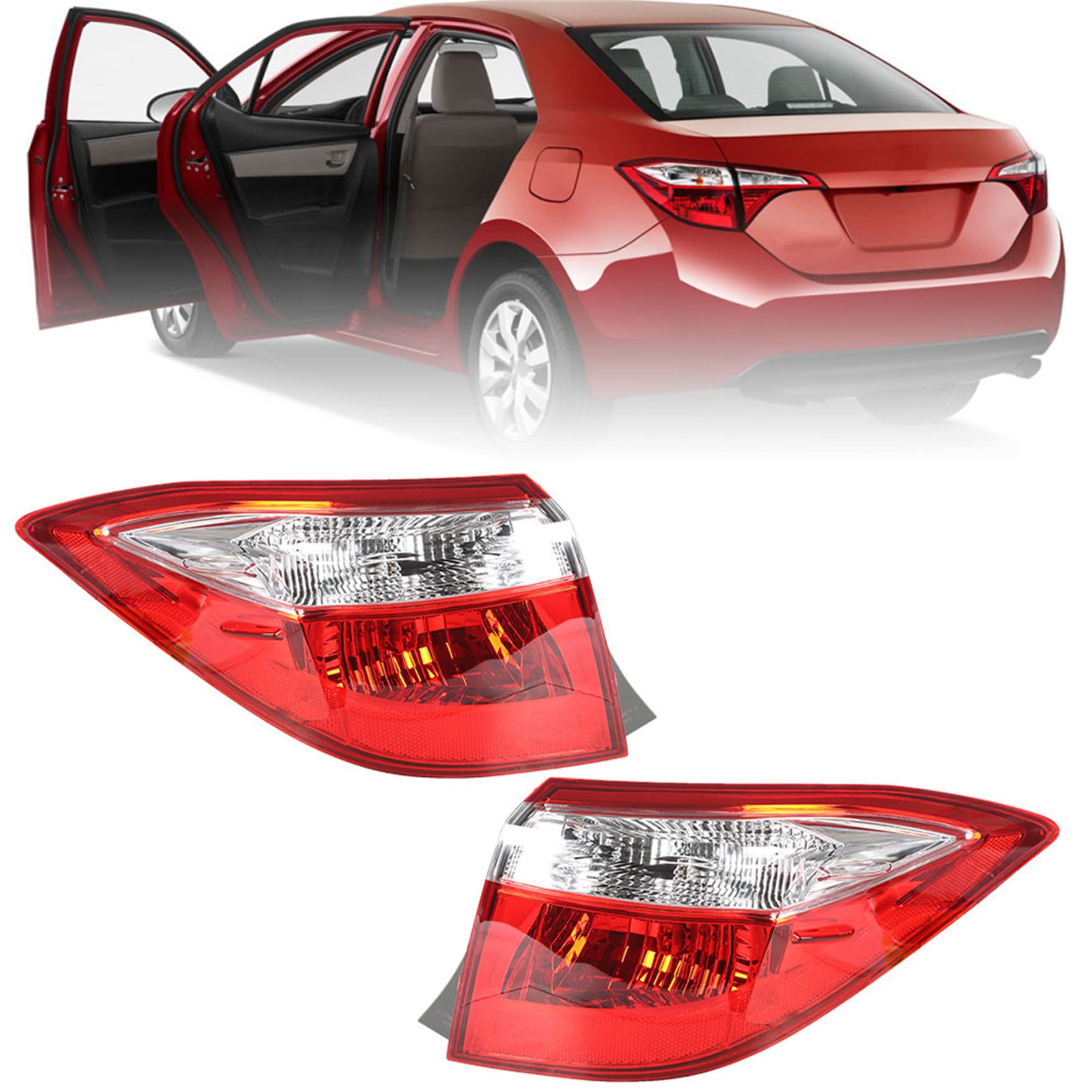 2014-2016 Toyota Corolla Clear Lens Tail Lights Pair - Red Brake Lamp Replacement (Driver+Passenger Side) - Perfect for Night Driving & Enhanced Vehicle Safety