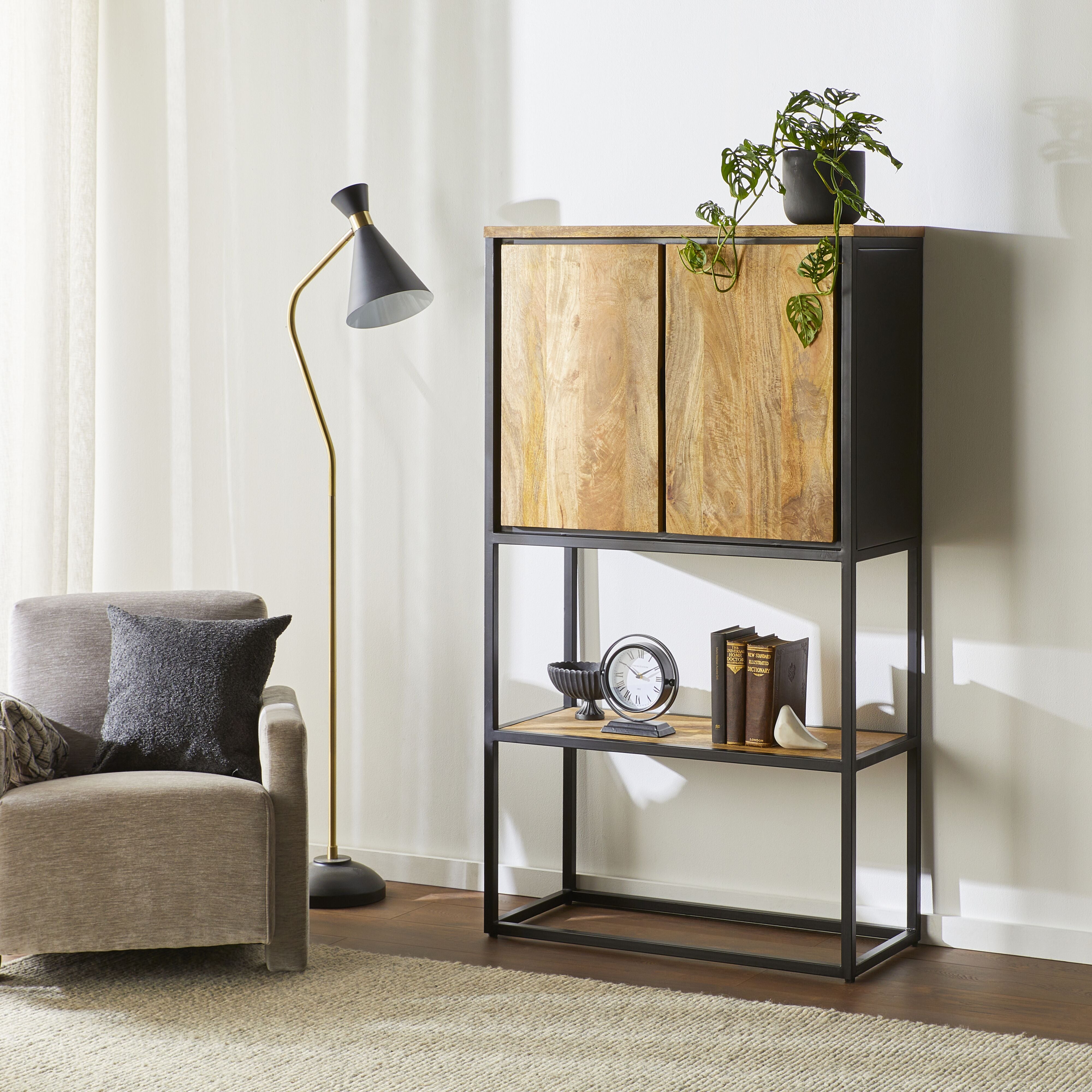 Brompton 2 Door Bookshelf - Solid Wood Storage Cabinet for Living Room, Bedroom & Office - Perfect for Books, Decor & Organizing Small Spaces
