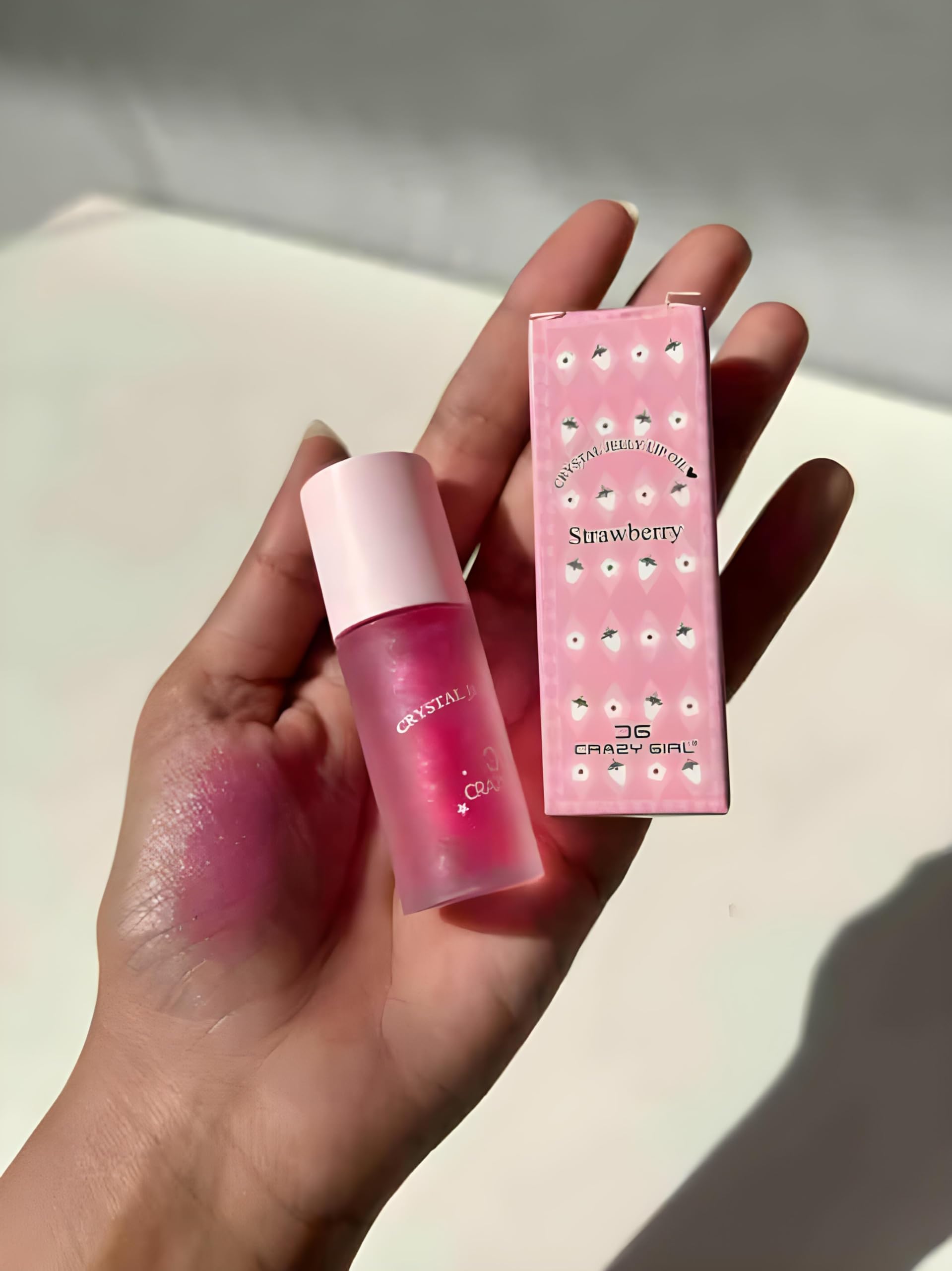 Bajaj Beauty Shop Crazy Girl Crystal Jelly Lip Oil - Color Changing Lip & Cheek Tint, Hydrating Fruit-Based Lip Gloss, Moisturizing Natural Pink (Strawberry, 1 Pack) | Perfect for Daily Wear, Date Night & Makeup Looks