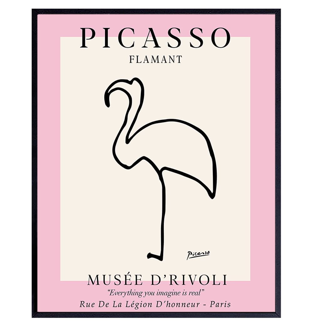 Pablo Picasso Poster 8x10 - Mid-Century Modern Wall Art - Minimalist Abstract Decor - Gallery & Museum Quality Print - Pink Flamingo & Tropical Beach House Art - Perfect for Living Room, Bedroom or Office Decor