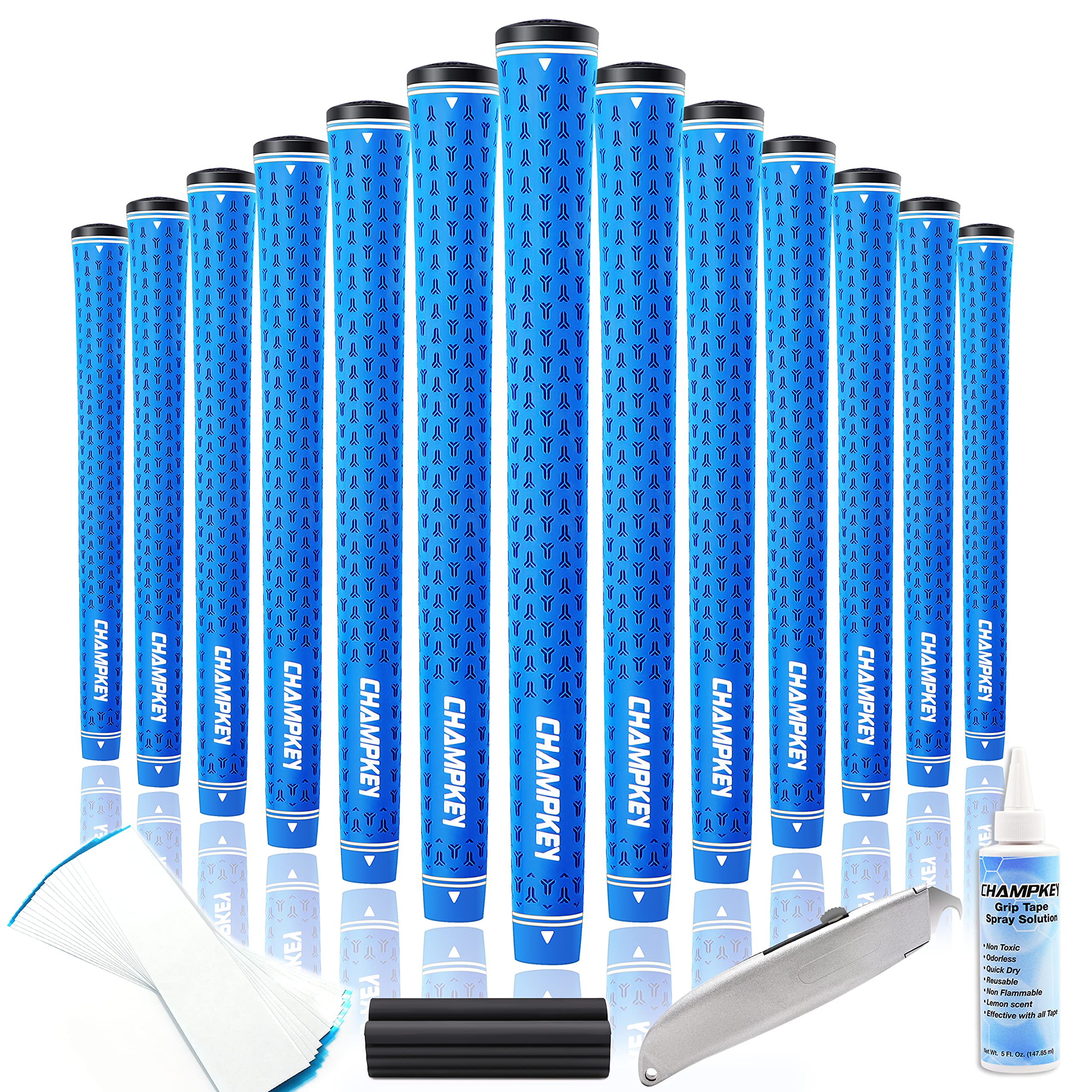 CHAMPKEY Y-LITE Golf Grips 13 Pack with All Repair Kits - All Weather Performance Golf Club Grips - High Traction Rubber Grips with Texture Control Technology for Men & Women - Perfect for Driving Range, Course Play and Practice Sessions
