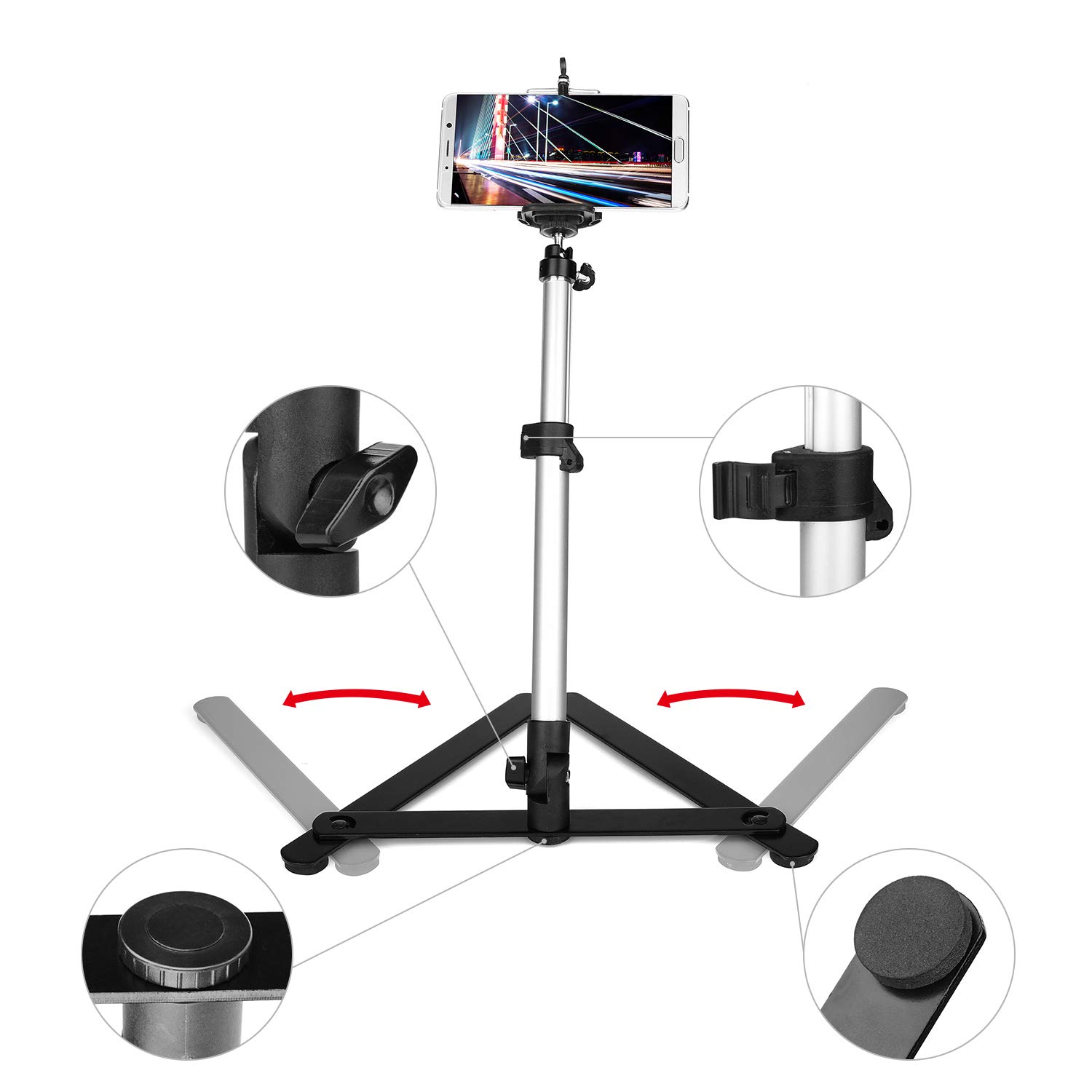 ChromLives Adjustable Overhead Phone Stand with Pico Projector & Mini Tripod - Compatible with Smartphones for Photography, Copy Stand & Tabletop Monopod Use | Perfect for Home Office, Content Creation & Product Photography