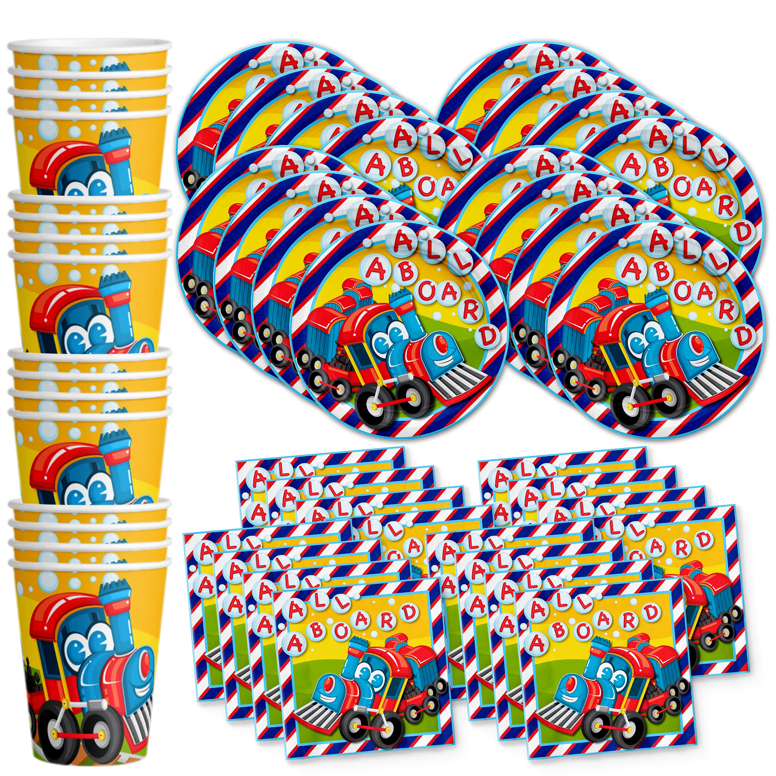 Train Themed Birthday Party Supplies Set - 16-Piece Tableware Kit with Plates, Napkins & Cups | Perfect for Kids' Train-Themed Parties & Decorations