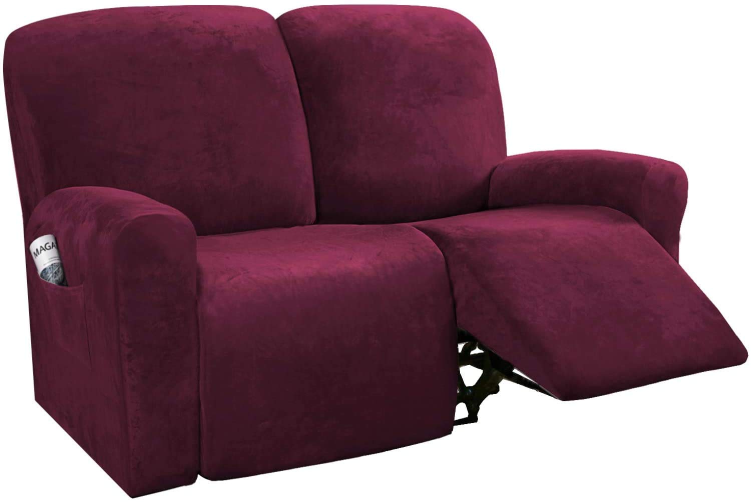 6-Piece Velvet Stretch Recliner Cover Set for Dual Reclining Sofas - Soft, Washable & Durable Loveseat Covers in Red | Perfect for Living Room, Home Theater & Family Room Furniture Protection