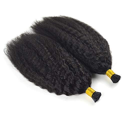 Kinky Straight Human Hair I-Tip Extensions - 100 Strands (1g/Strand) 22 Inch Natural Color Pre-Bonded Hair Extensions for Black Women | Perfect for Protective Styling, Weddings & Everyday Glam