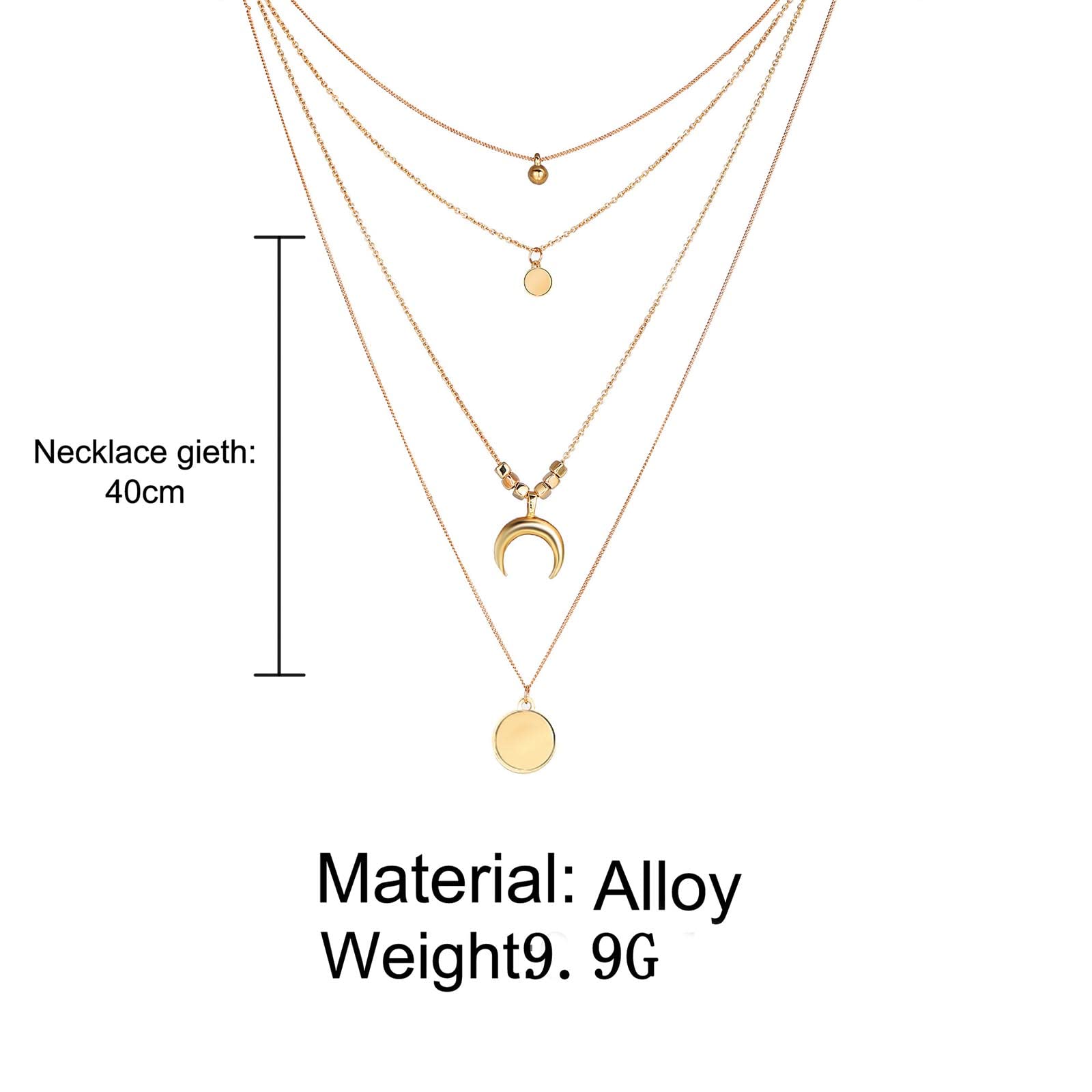 Boho Layered Coin Necklace for Women - Gold Disc Pendant Choker with Crescent Moon & Circle Chain - Elegant Multi-Layered Jewelry for Everyday Wear, Parties & Gifts