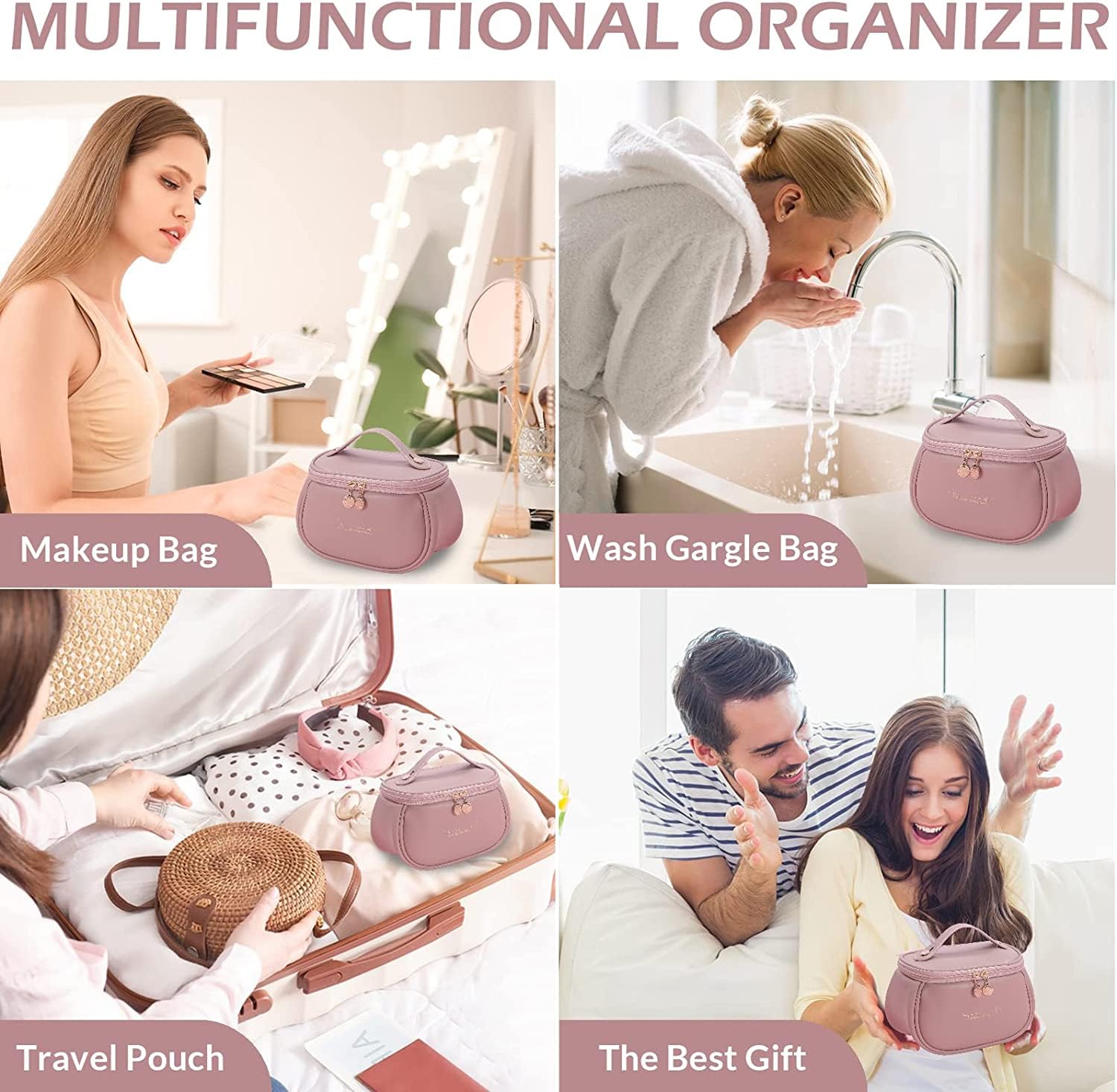 Travel Makeup Pouch Cosmetic Organizer Bag - Waterproof Shower & Wash Bag for Women | Portable Toiletry Organizer with Multiple Pockets | Perfect for Vacation, Gym & Daily Use (Light Pink)