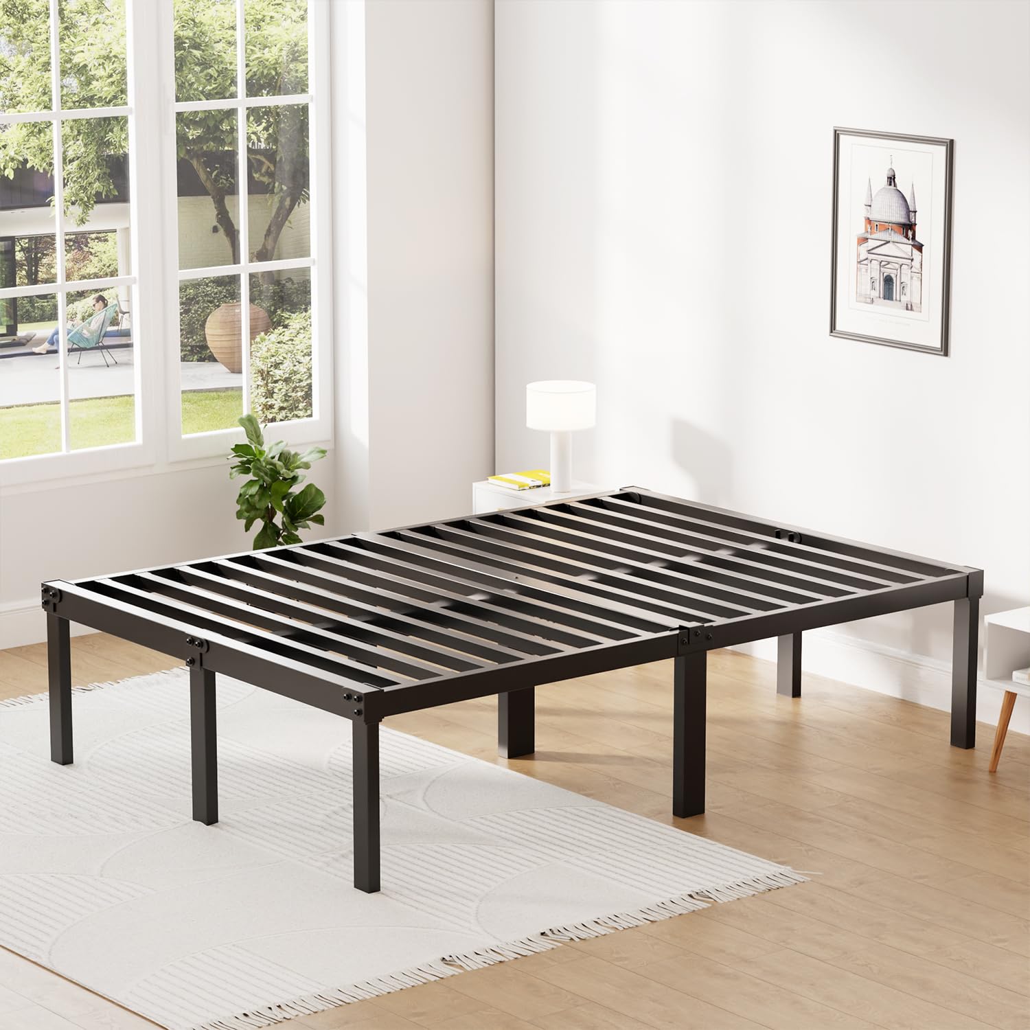 FDW Full Size Metal Platform Bed Frame - 18 Inch Heavy Duty Steel Slat Mattress Foundation, No Box Spring Needed, Noise-Free & Easy Assembly with Under-Bed Storage - Perfect for Modern Bedrooms, Guest Rooms & Small Spaces