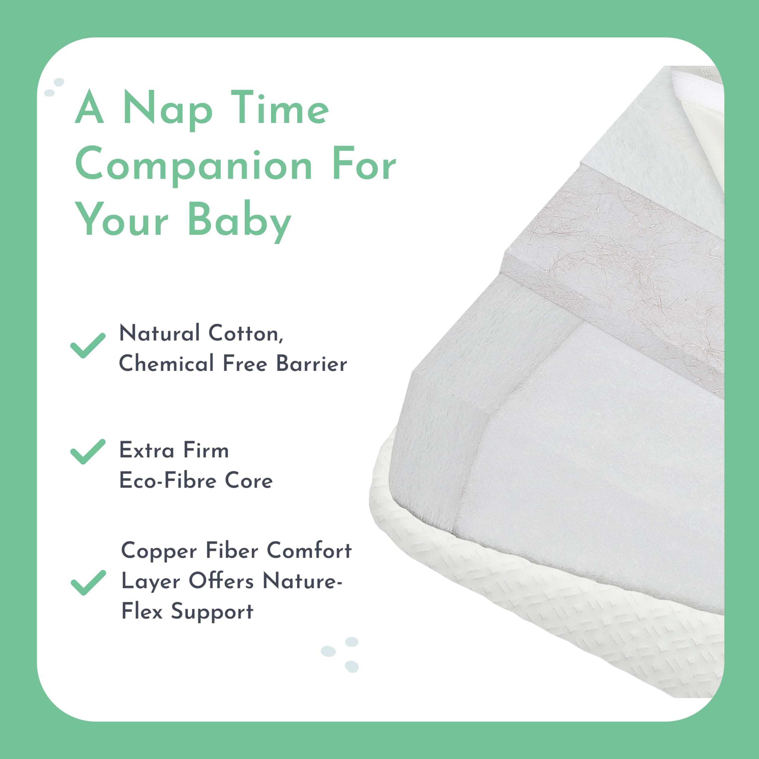 Evolur Coco Comfort Lite Plus Natural Copper Infused Fiber Crib & Toddler Mattress - Waterproof, Green Guard Gold Certified, Removable Cover, 5