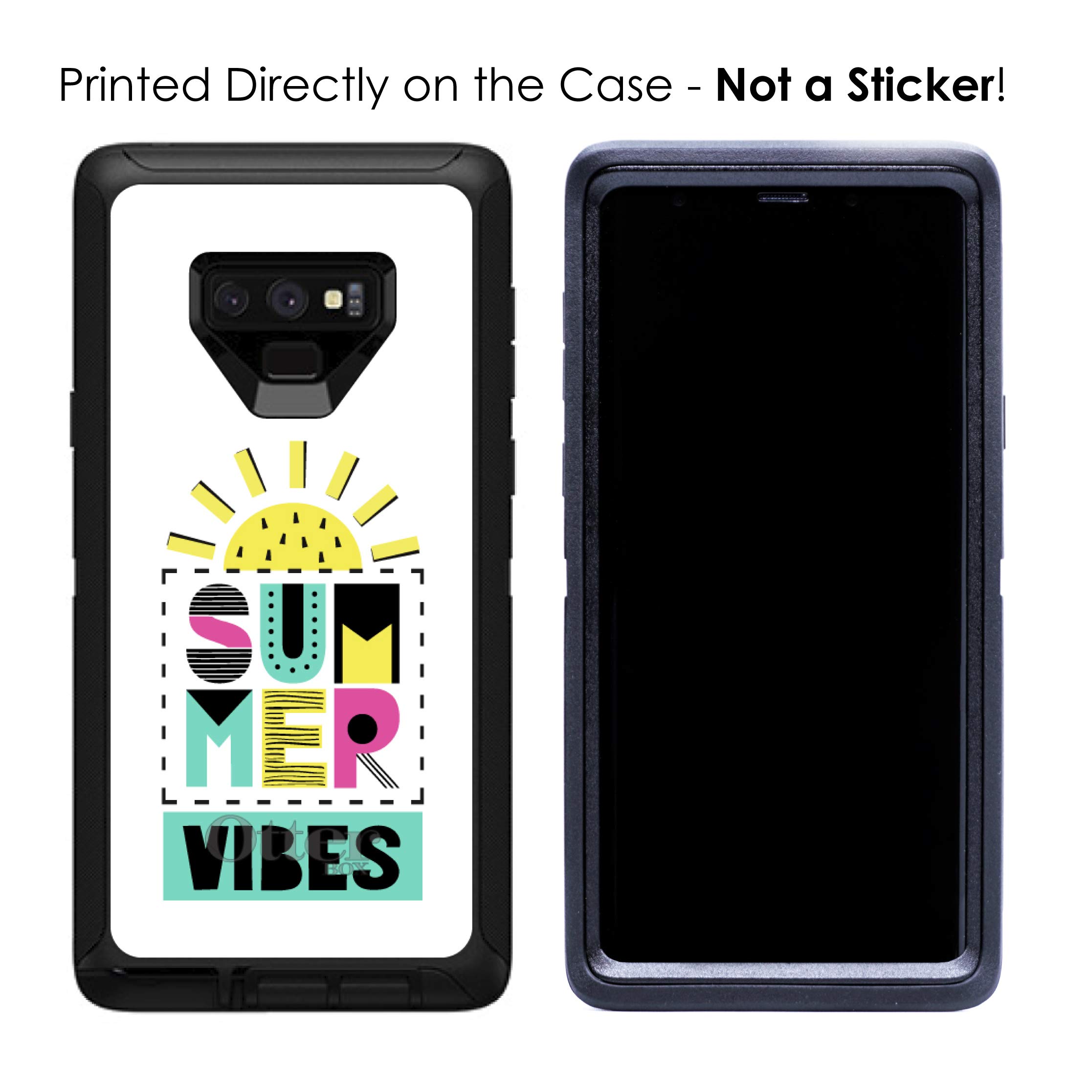 DistinctInk Protective Case for Samsung Galaxy Note 9 - Durable OtterBox Defender Replacement - Summer Vibes Teal Yellow Pink Design - Shockproof Phone Cover for Outdoor, Travel & Daily Use