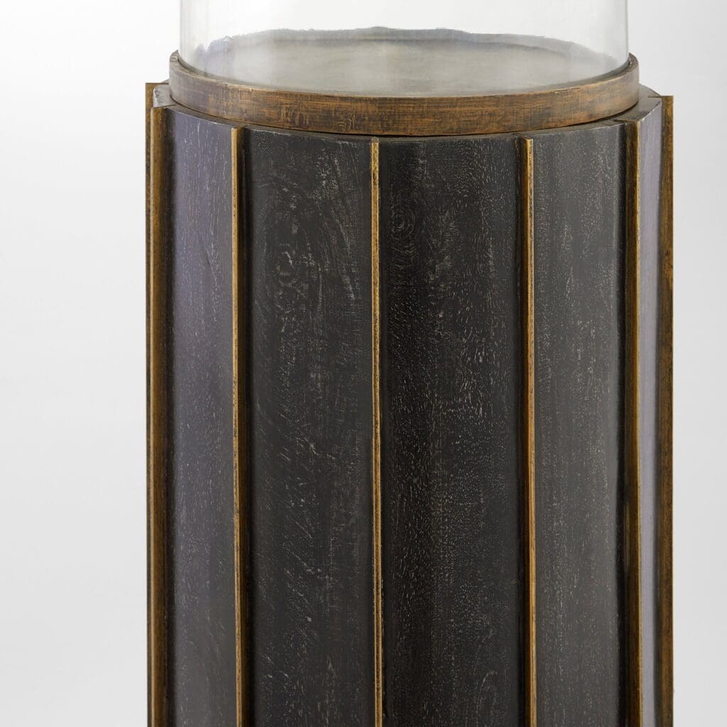 Cyan Design 11643 Reed Hurricane Glass Vase - Antique Brass & Dark Brushed Mango Finish - Large Home Decor for Living Room, Dining Table, or Wedding Centerpiece