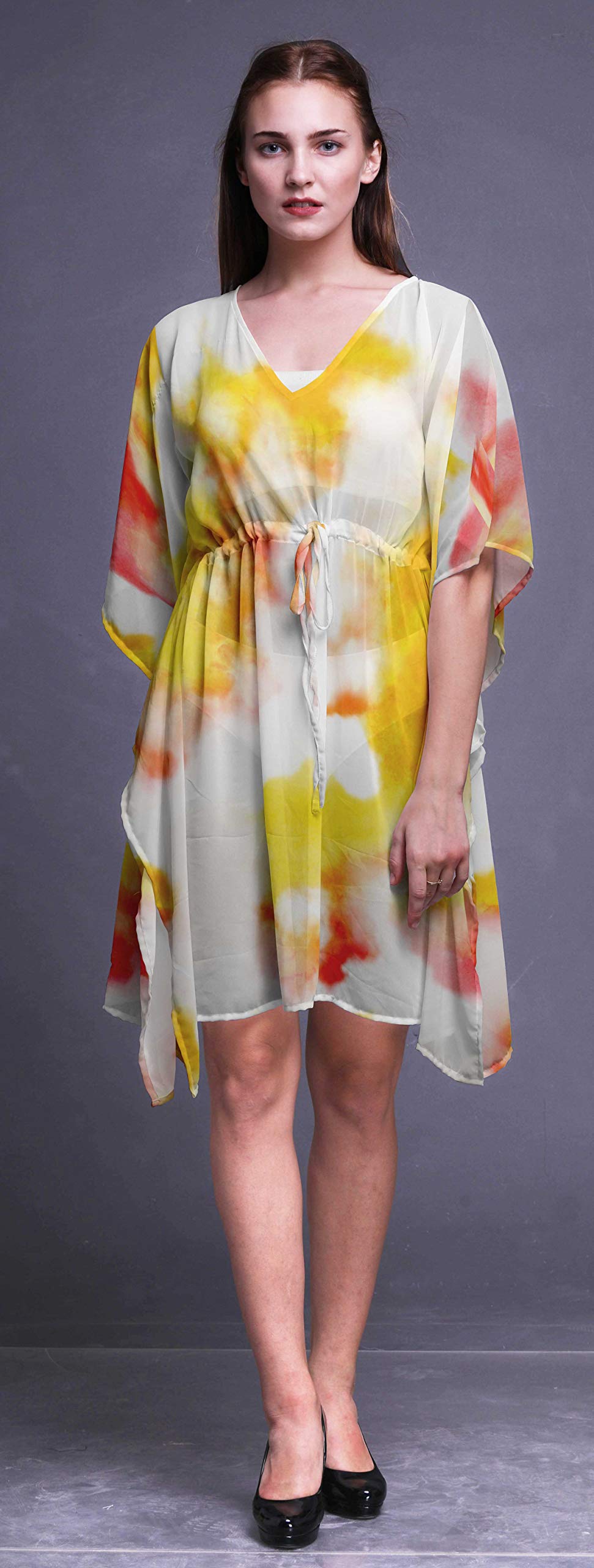 Bimba Women's Short Caftan Midi Dress - Beach Cover Up, Swimwear Cover Up, Summer Kaftan Dress for Pool, Vacation & Boho Style Outfits