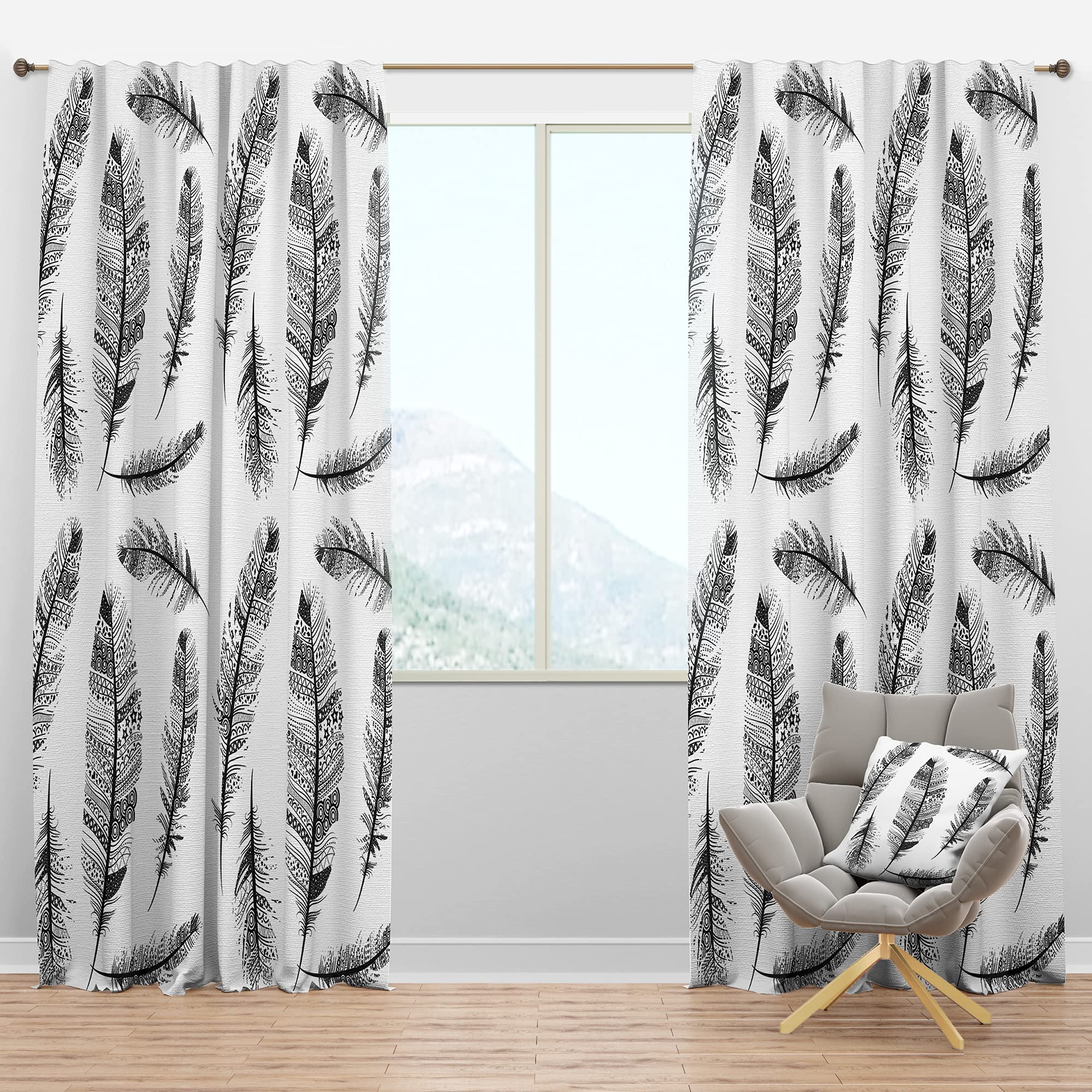 DesignQ Blackout Curtains - Vintage Feather Tribal Pattern Thermal Insulated Window Drapes for Bedroom & Living Room (52x120, Single Panel) - Perfect for Home Decor, Light Blocking & Energy Saving