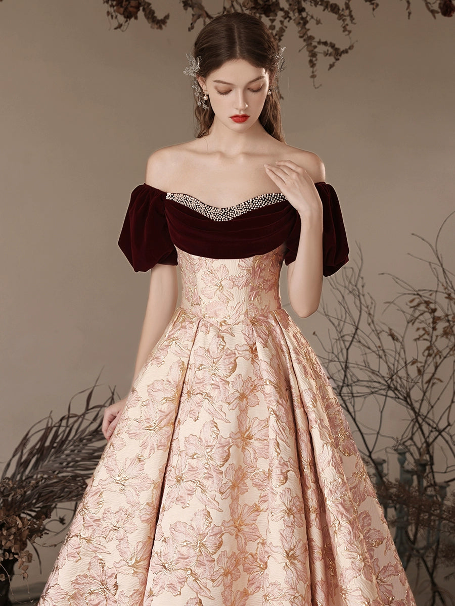 Elegant A-Line Pink Satin Velvet Long Prom Dress - Formal Evening Gown for Women | Perfect for Homecoming, Prom Night & Special Occasions