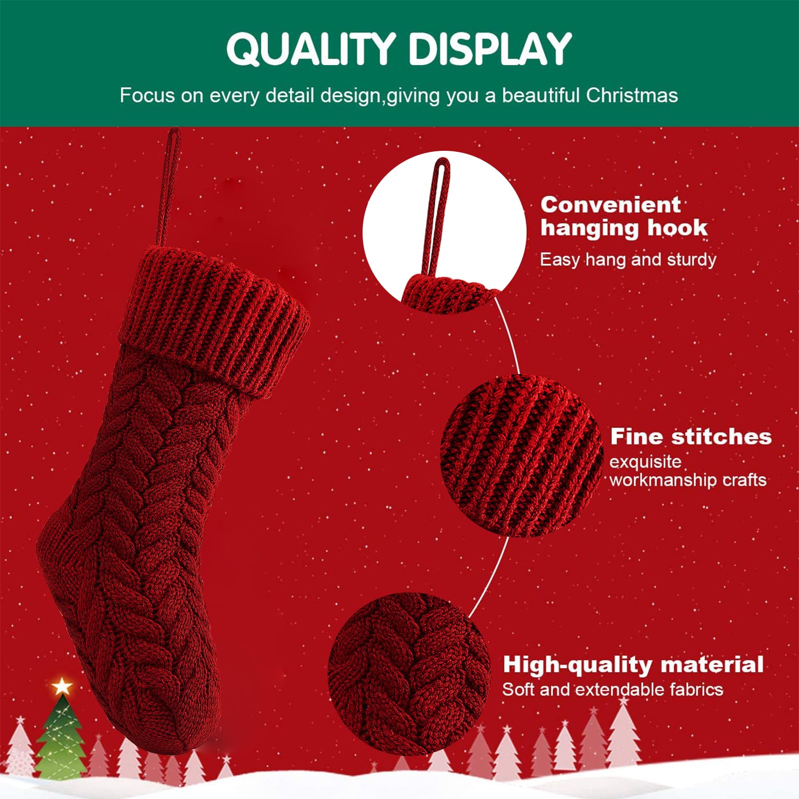 18 Inch Christmas Stockings Bulk 6 Pack - Large Cable Knit Fireplace Hanging Stockings for Family Holiday Decor - Burgundy & Ivory White Xmas Stockings - Perfect for Christmas Party, Home Decor and Gift Giving