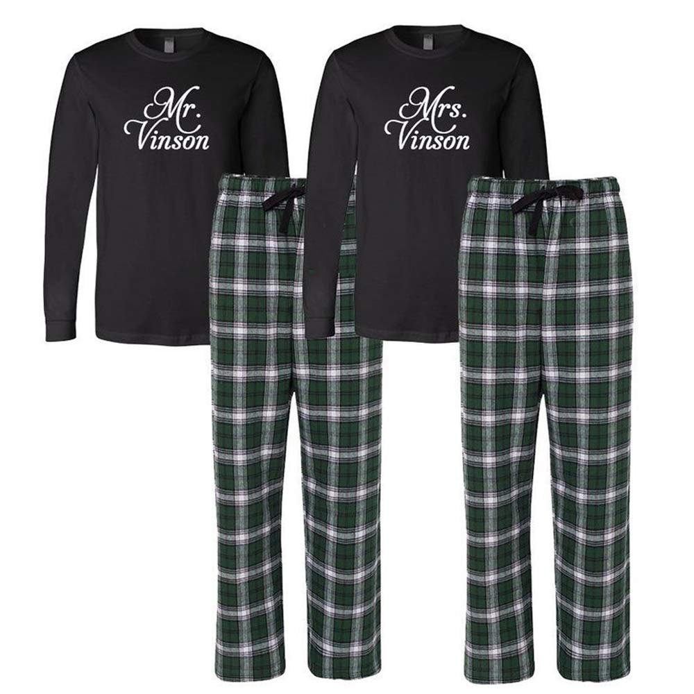 Personalized Mr. & Mrs. Flannel Pajama Set for Couples - Matching Wedding Sleepwear for Honeymoon, Anniversary & Romantic Getaways