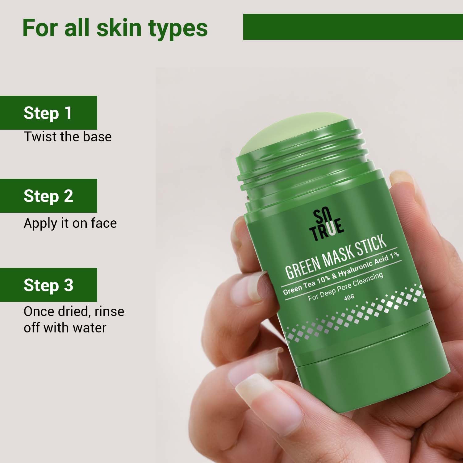 Green Tea Cleansing Mask Stick for Face - Blackhead Removal, Oil Control & Acne Treatment | Purifying Solid Clay Detox Mud Mask | Made in India | Perfect for Deep Cleansing & Pore Minimizing