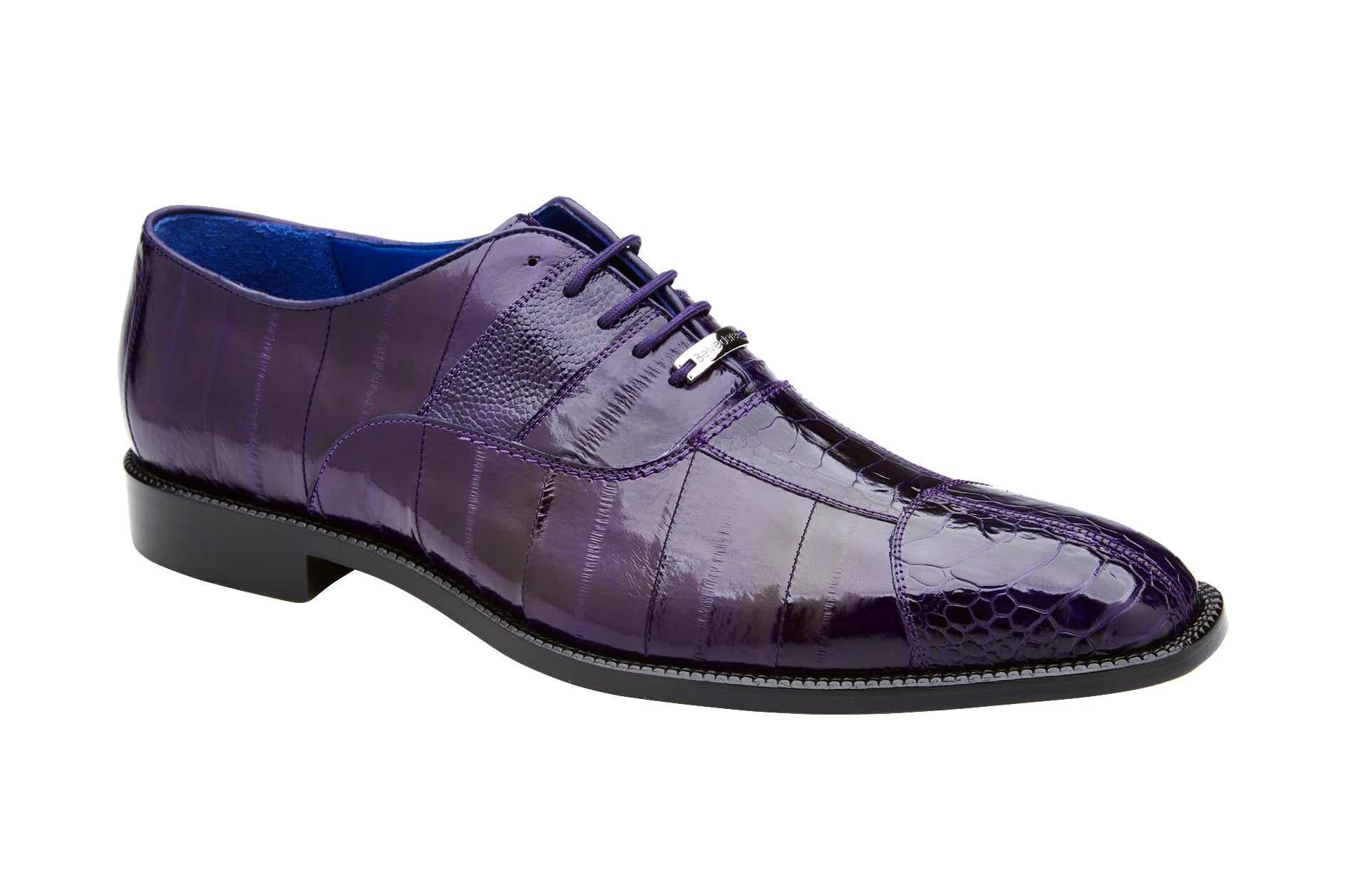 Belvedere Mare Genuine Ostrich & Eel Leather Dress Shoes in Purple - Size 2P7 | Luxury Formal Footwear for Weddings, Business Meetings & Special Occasions