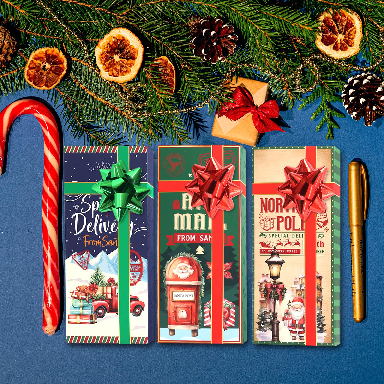 Vintage Christmas Gift Card Holders 24-Pack with Bows - Holiday Party Favors for Cash Gifts