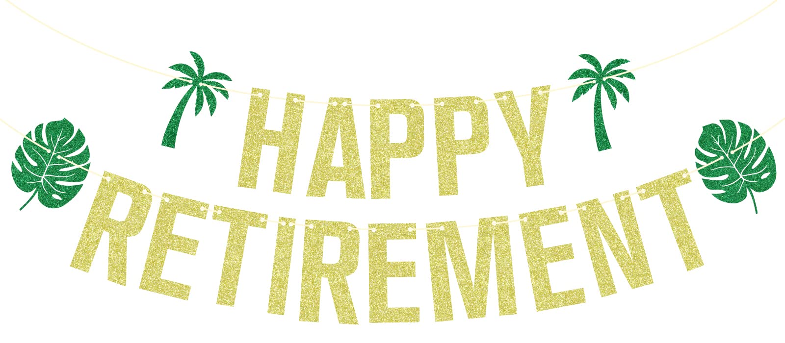 Gold Glitter Happy Retirement Banner - Tropical Palm Leaves Party Decorations for Retirement Cake, Farewell & Celebration | Perfect for Office Goodbye Parties, Beach-Themed Retirements & Milestone Decor