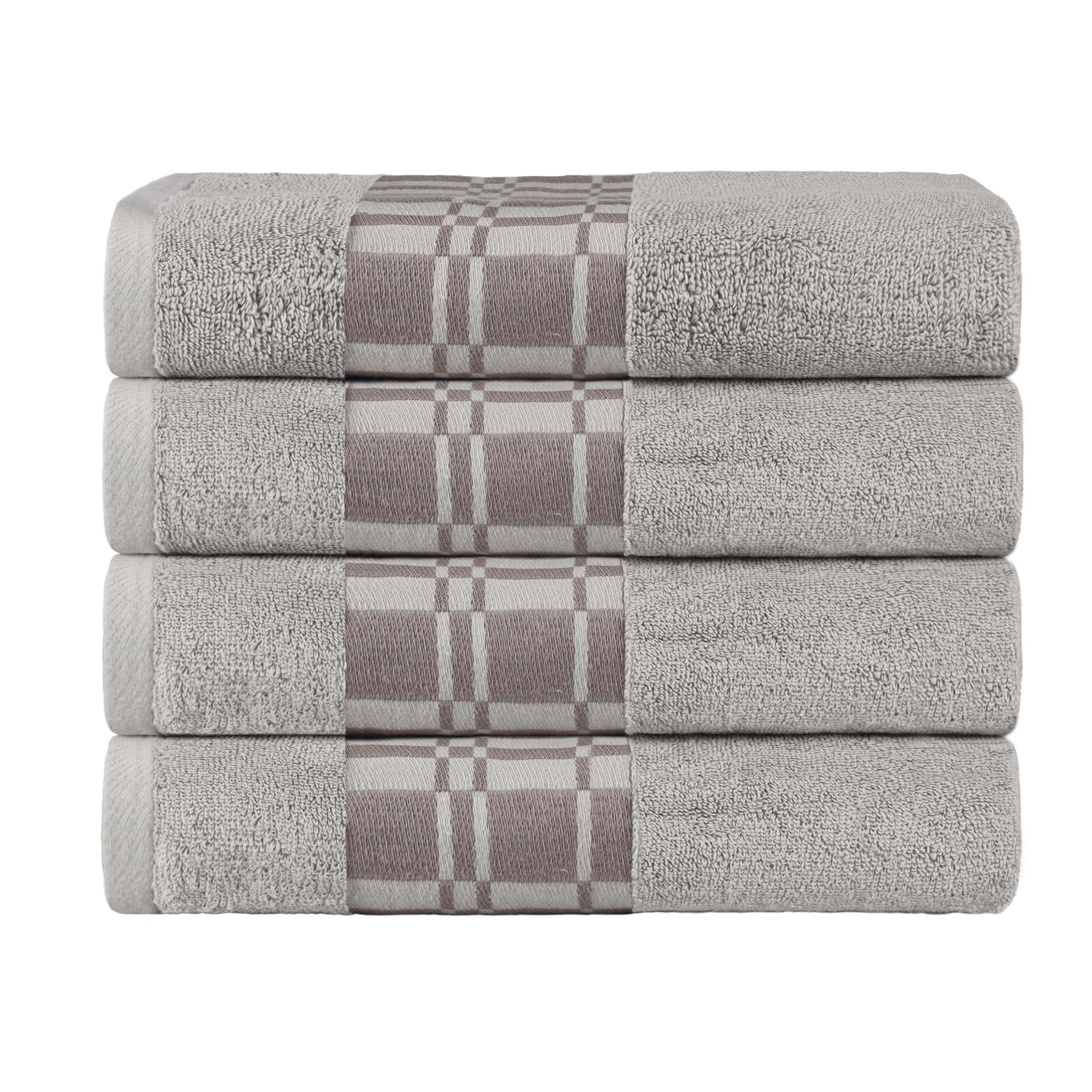Larissa Cotton Geometric Embroidered Border Bath Towels Set of 4 - Soft Absorbent Quick-Dry Luxury Towels for Spa, Bathroom, Pool & Beach Use