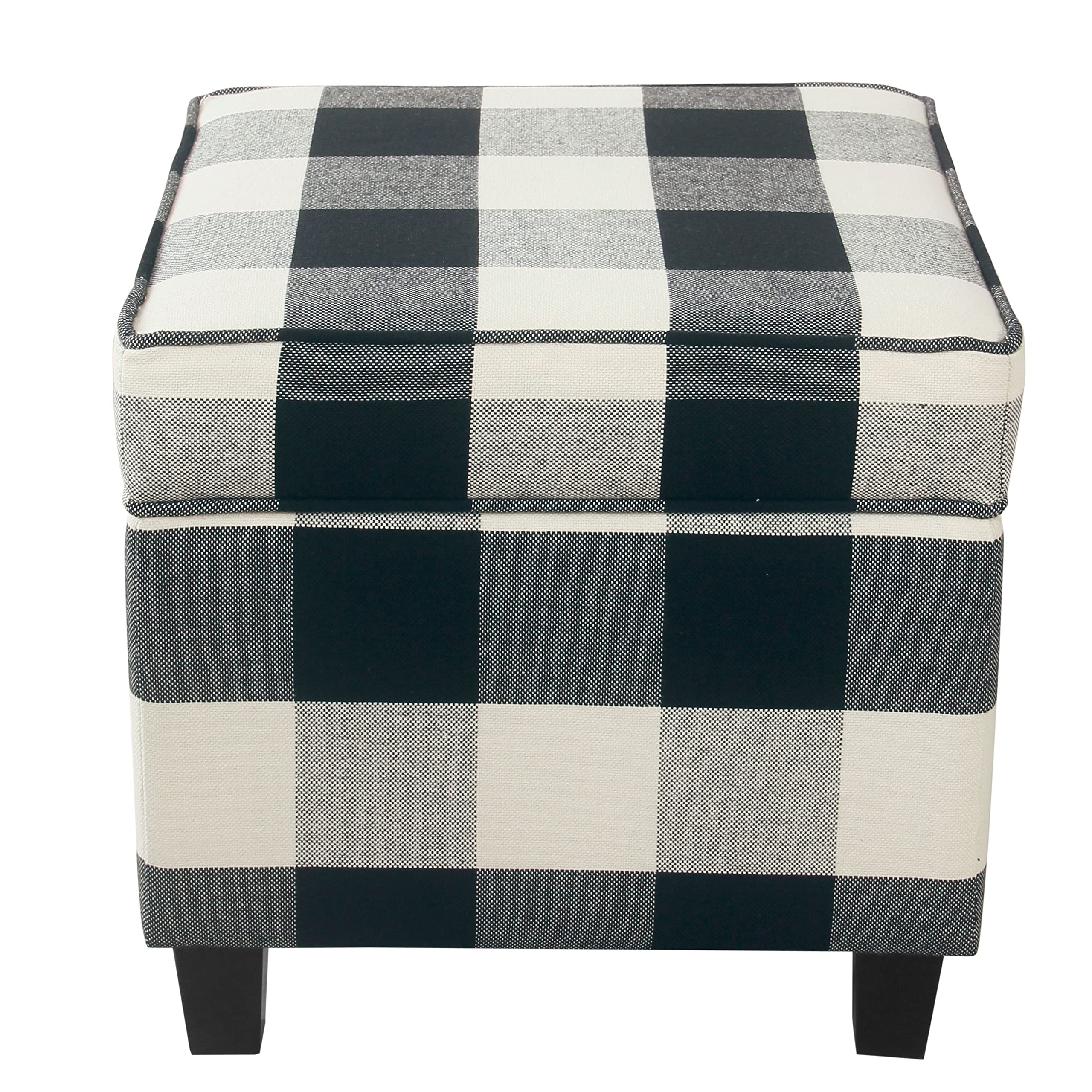 HomePop Classic Square Storage Ottoman with Lift Off Lid - Large Black Plaid Ottoman for Living Room & Bedroom | Home Decor Storage Bench for Shoes, Blankets & Toys | Perfect for Small Space Organization