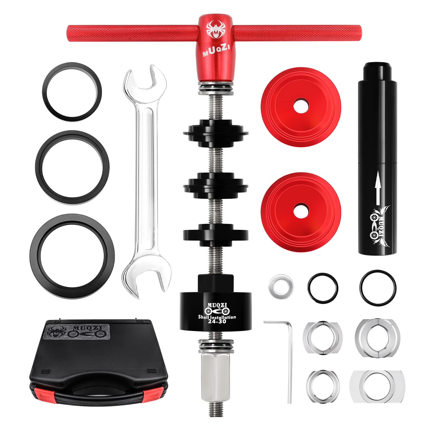 MUQZI Bike Bottom Bracket Bearing Installer & Remover Tool Kit - Compatible with BB86 BB30 BB92 PF30 - Professional MTB & Road Bike Headset Press Tool (Red) - Perfect for Bicycle Maintenance & Repair Shops