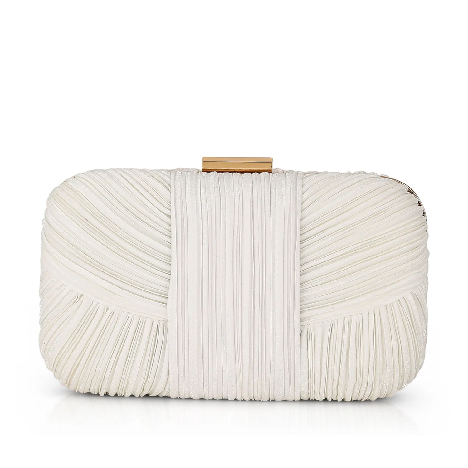 Badgley Mischka Cleo Shimmer Pleated Mini Clutch Handbag in White | Elegant Evening Bag for Weddings, Parties & Special Occasions