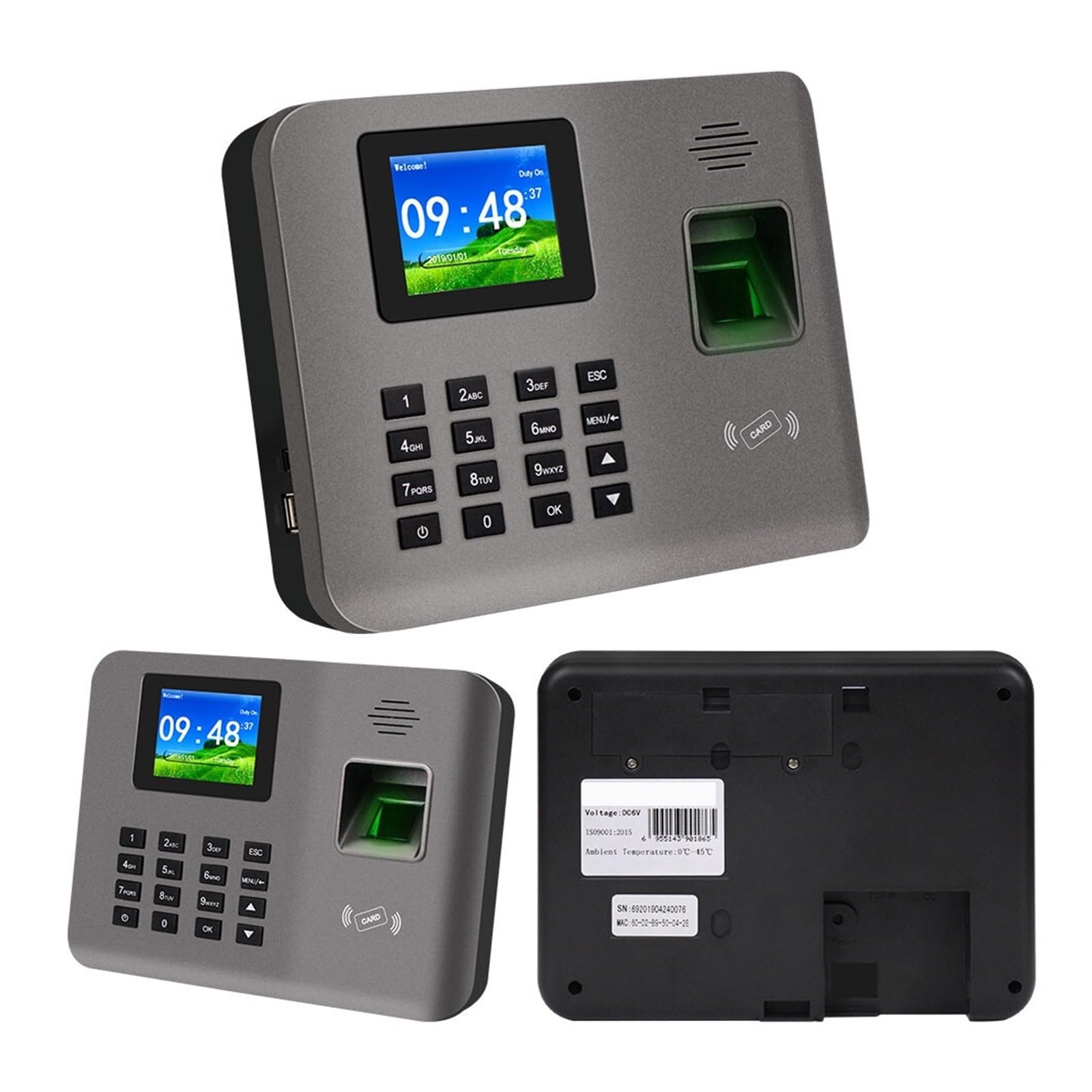 2.4 Inch Biometric Fingerprint & RFID Time Attendance System - Employee Check-in/Check-out Device with Software for Office, Factory & School Security Management