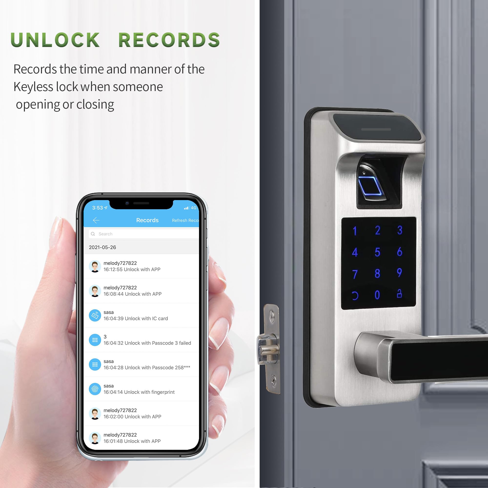 Harfo Smart Door Lock - Keyless Entry Fingerprint & Keypad Electronic Door Lock with Full App Control - Heavy Duty Digital Security for Homes & Offices (Satin Nickel) - Perfect for Modern Smart Homes & Apartments
