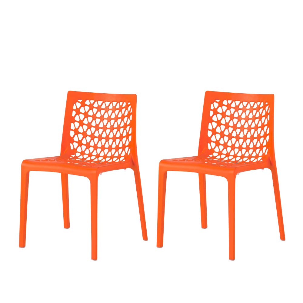 Lagoon Milan Orange Stackable Patio Dining Chair Set of 2 - Outdoor Garden Furniture for Poolside, Backyard, and Terrace Dining
