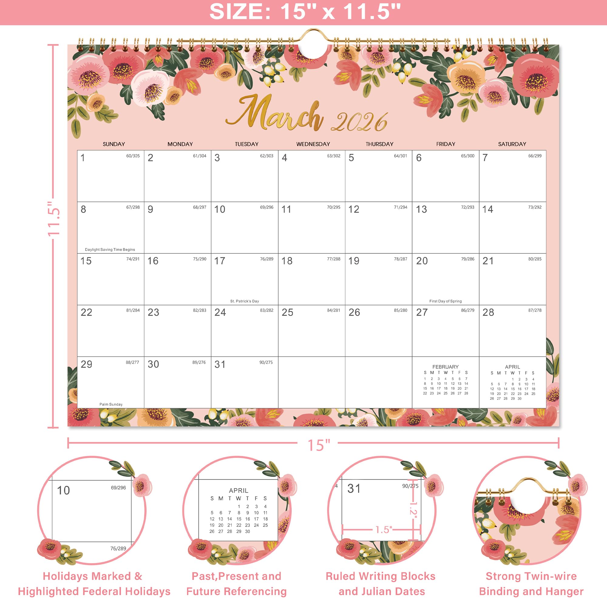 2025-2026 Wall Calendar - 18 Month Planner from July 2025 to December 2026 | Thick Paper, 15
