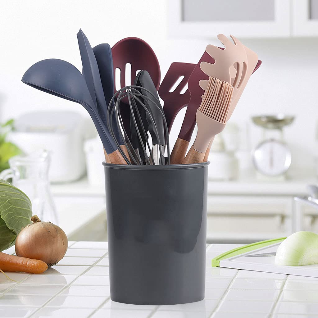 Premium 12-Piece Silicone Kitchen Utensil Set with Wooden Handles - Non-Stick, BPA Free & Heat Resistant Cooking Tools for Baking, Frying & Sauteing - Ideal Gift for Home Chefs & Cooking Enthusiasts