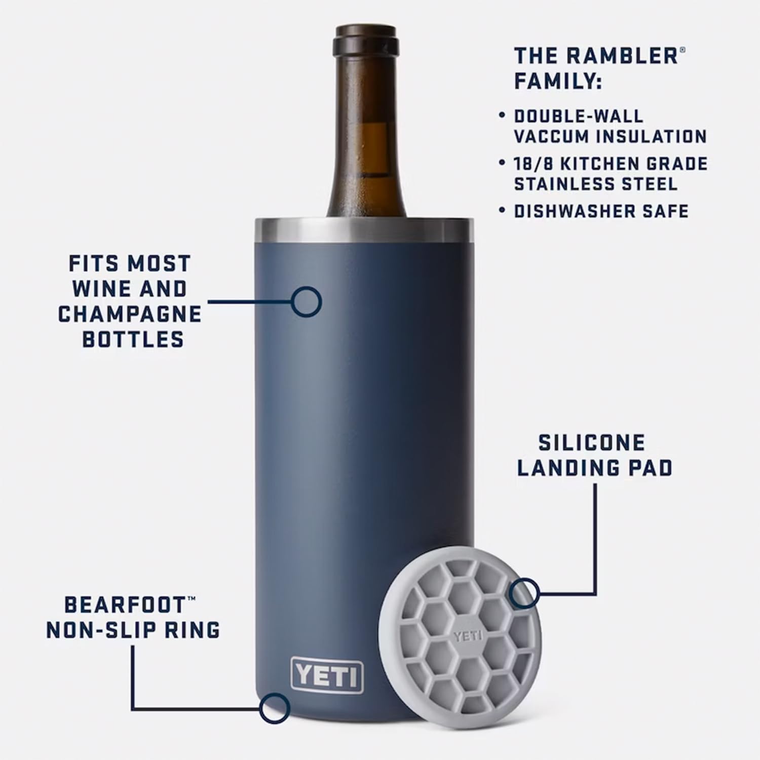 YETI Rambler Wine Chiller - Insulated Stainless Steel Wine Bottle Cooler for White & Red Wine - Perfect for Picnics, Beach Days & Outdoor Parties