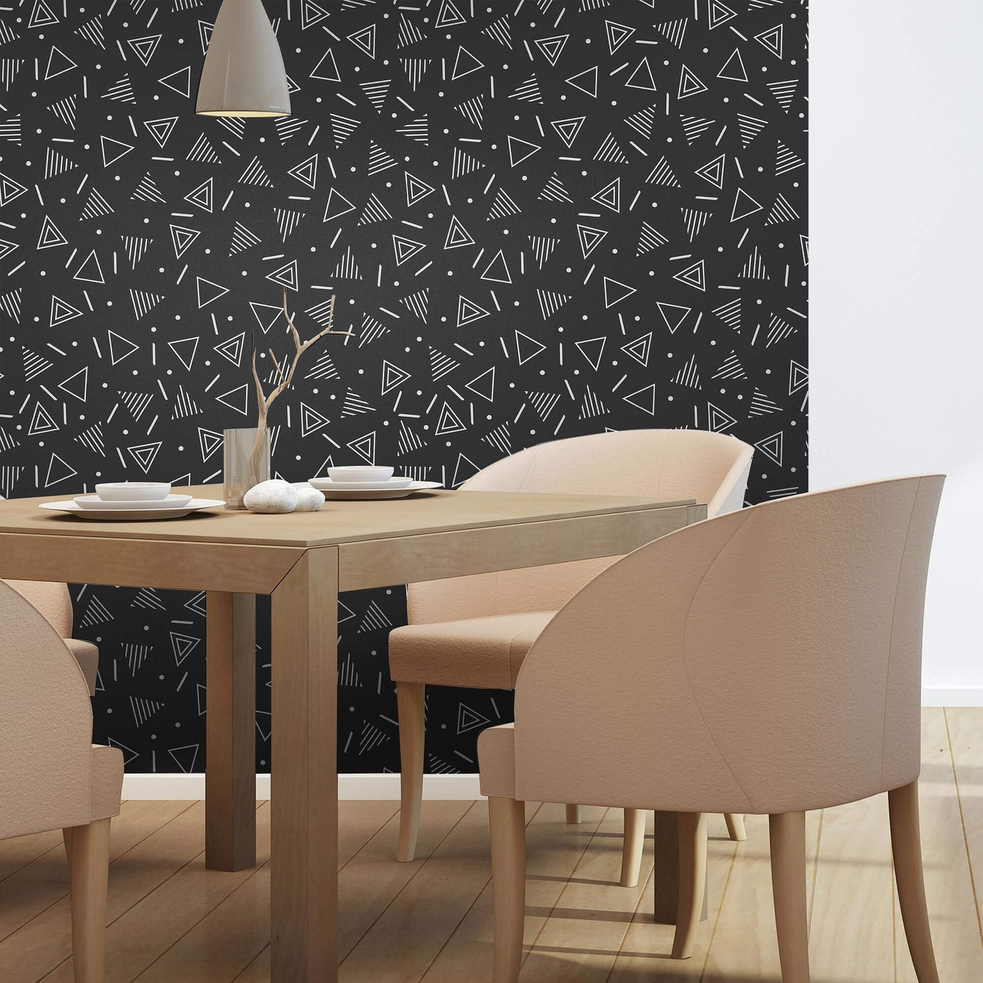 White and Charcoal Triangles Peel & Stick Removable Wallpaper - Self-Adhesive Geometric Pattern Wall Decor for Bedroom, Living Room, Nursery | Easy to Install & Remove