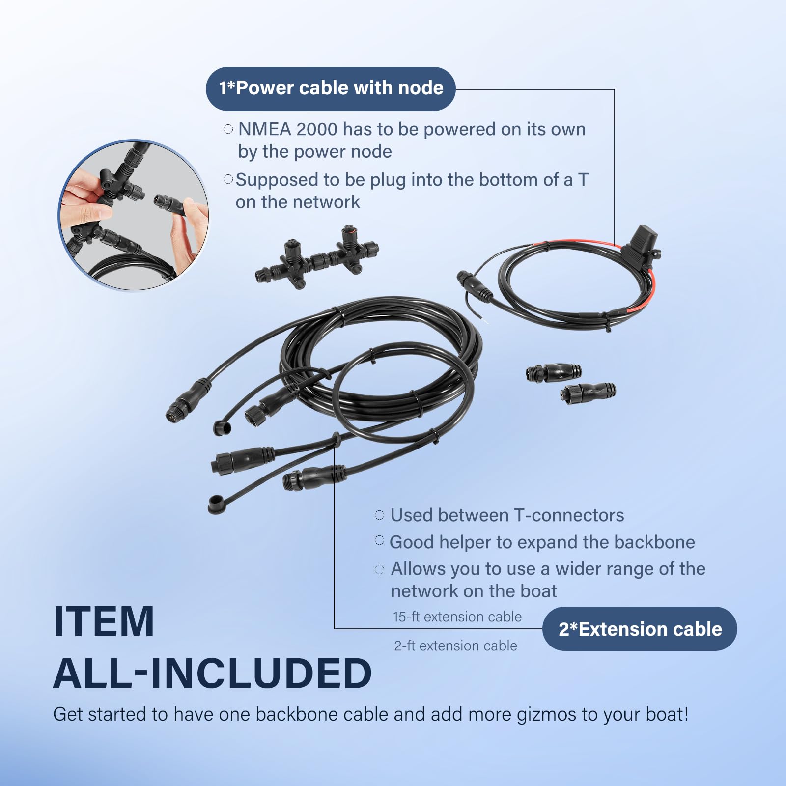 NMEA 2000 Network Starter Kit (7pcs) - NMEA 2000 Replacement Part for Lowrance N2K-EXP-RD-2, Waterproof Plug-and-Play Boat Accessories - Perfect for Marine Electronics Installation and NMEA 2000 Network Expansion