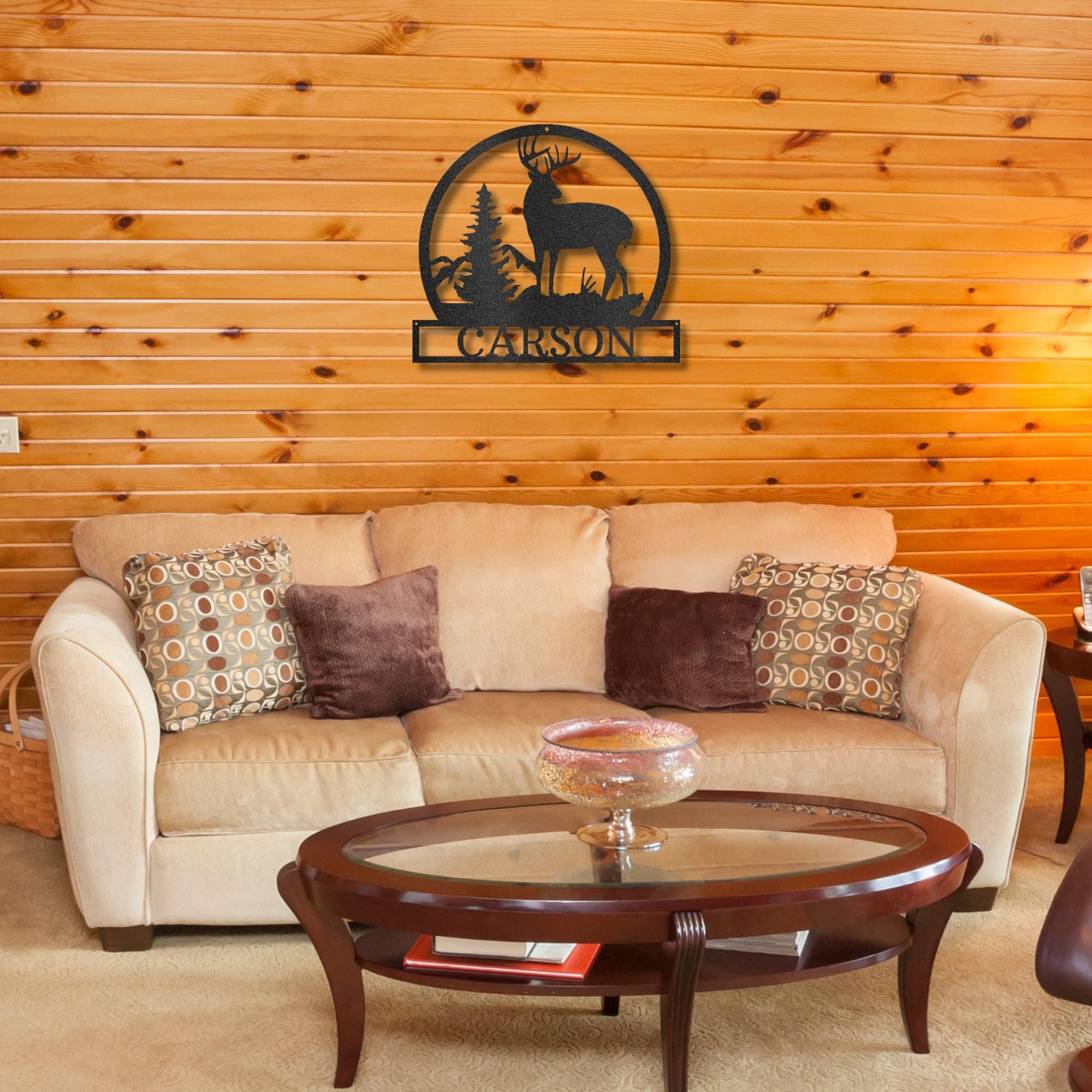 Custom Deer Buck Mountain Scene Metal Wall Art Sign - Personalized Name Engraved - 30