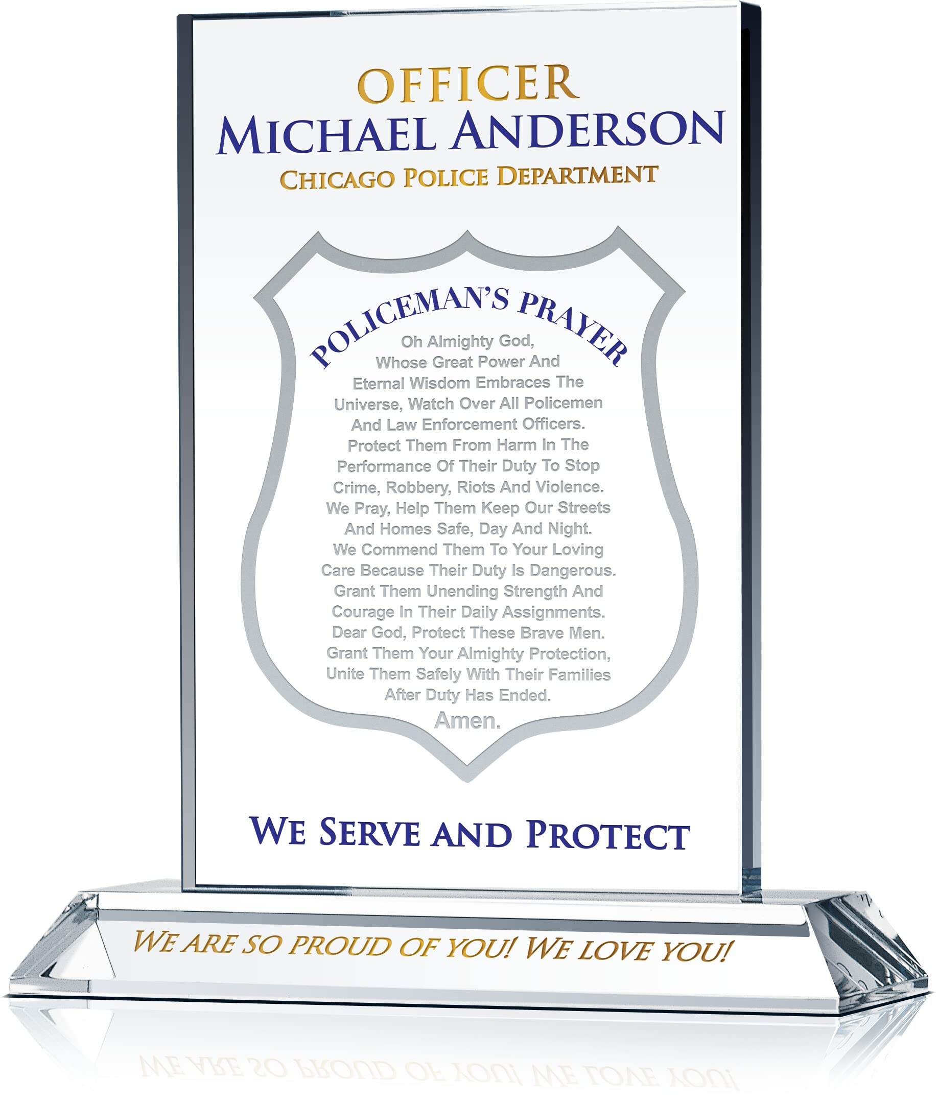 Personalized Crystal Police Officer Prayer Plaque - Custom Engraved Gift for Men, Son, Husband, Boyfriend & Dad - Perfect for Police Graduation, Swearing-in Ceremony & Appreciation (7.5 Inch) - Ideal for Office Desk, Home Display & Law Enforcement Milestones