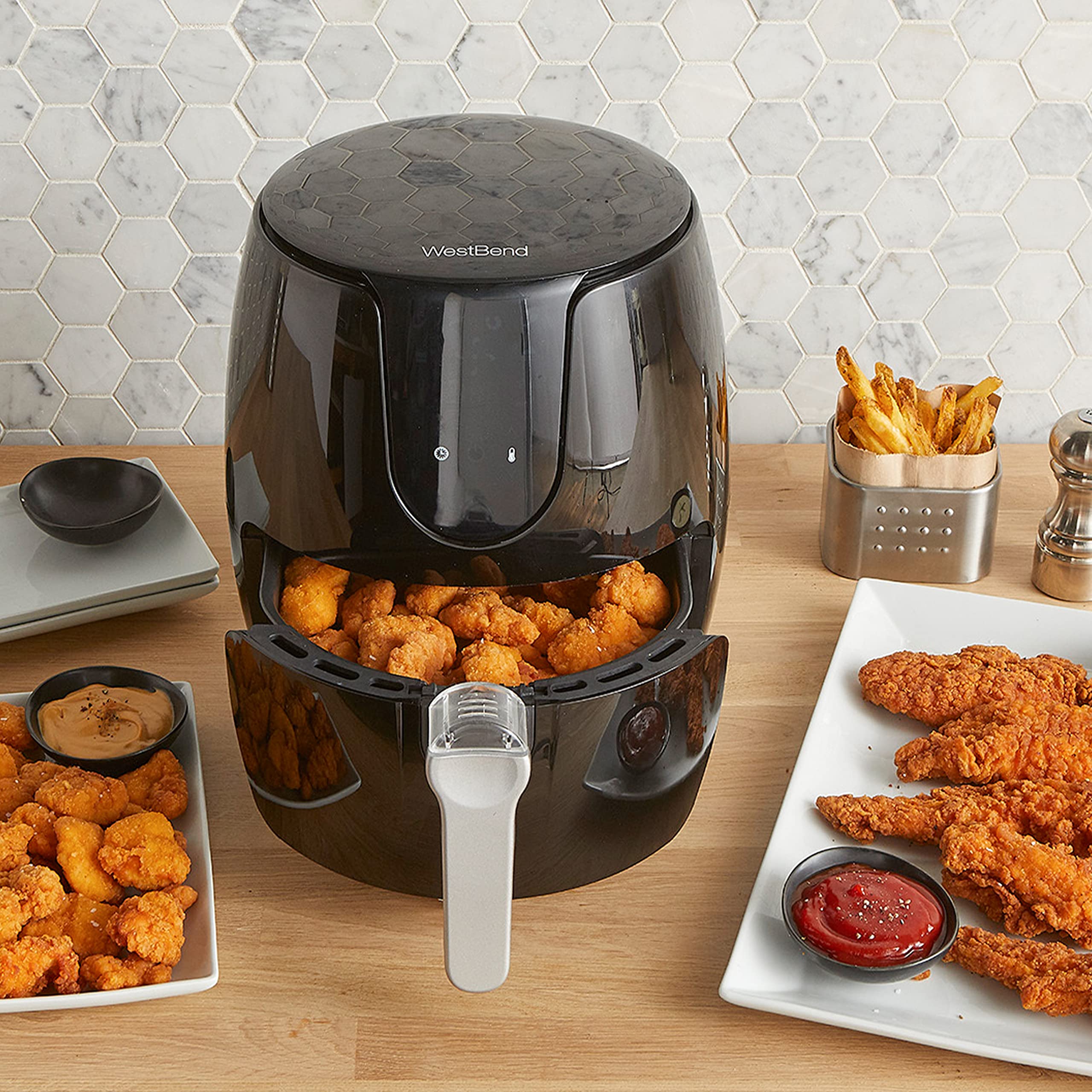 West Bend 3.7-Quart Digital Air Fryer with 6 Presets, 30-Min Timer & Nonstick Coating - Perfect for Healthy Frying, Roasting & Baking at Home (Black)