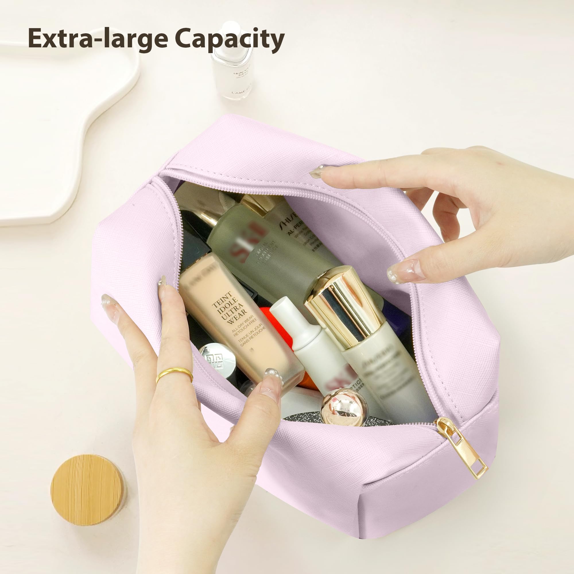 Waterproof PU Leather Travel Toiletry Bag for Women - Large Cosmetic Organizer with Packing Cubes, Makeup & Toiletries Accessories (Pink) | Perfect for Air Travel, Gym, Camping & Weekend Getaways