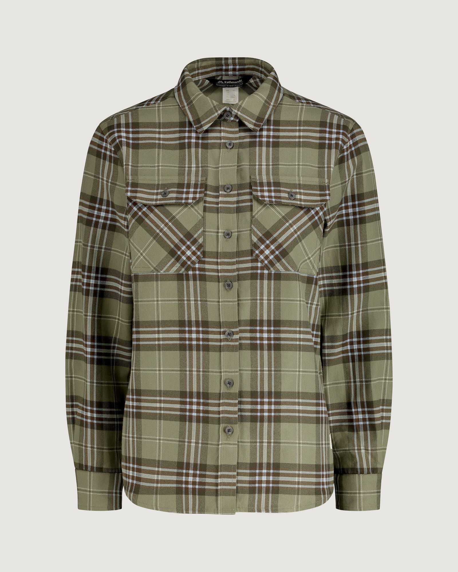 Carrillon Women's Long Sleeve Checkered Shirt - Beech & Dark Moss Plaid Flannel Top for Casual Wear & Outdoor Activities