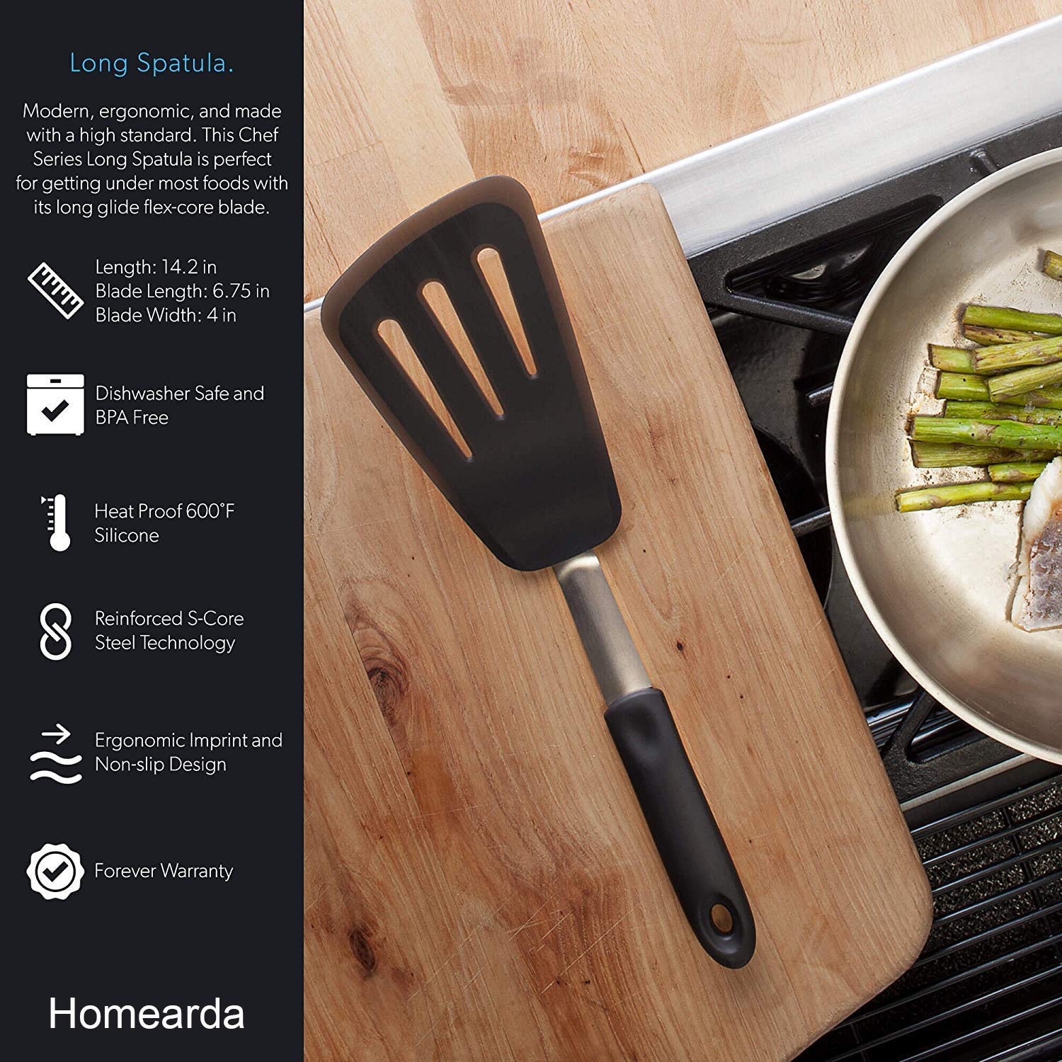 High Heat Resistant Silicone Flexible Turner Spatula - 600°F Fish Spatula - Long Rubber Kitchen Spatula for Grilling, Flipping Pancakes & Cooking - Perfect for Non-Stick Pans & Outdoor BBQ