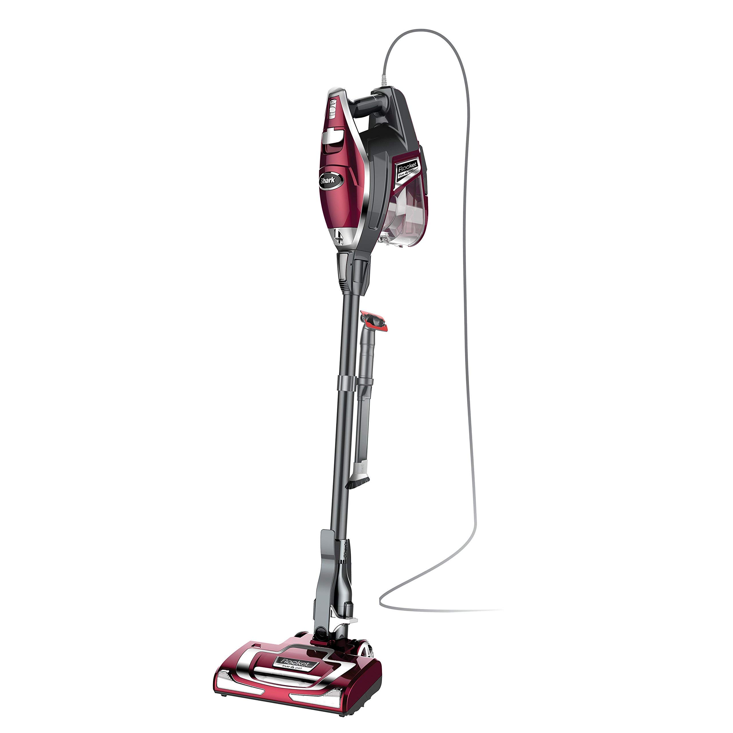 Shark HV322 Rocket Deluxe Pro Corded Stick Vacuum Cleaner with LED Headlights | XL Dust Cup & Lightweight Design | Powerful Pet Hair Removal | Converts to Handheld Vacuum with Pet Tools | Bordeaux/Silver | Ideal for Hardwood Floors, Carpets & Pet Owners