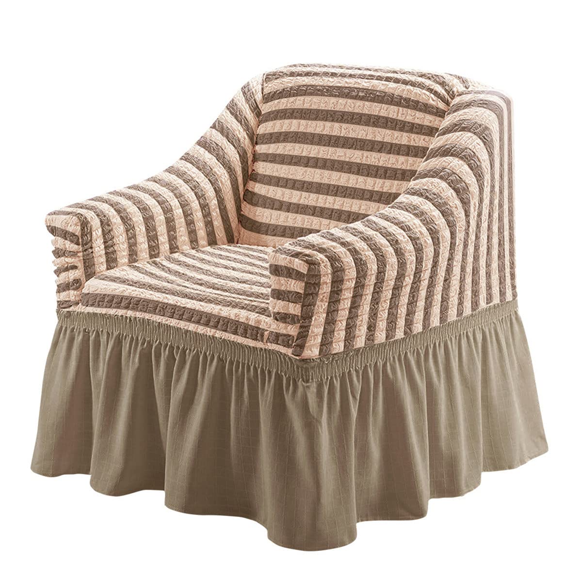Stretch Sofa Slipcover - Washable Elastic Furniture Protector for Couch, Sofa & Bed - Fits Small Couches with Skirt - Pet & Kid Friendly - Striped Brown - Perfect for Living Room, Family Room & Home Decor