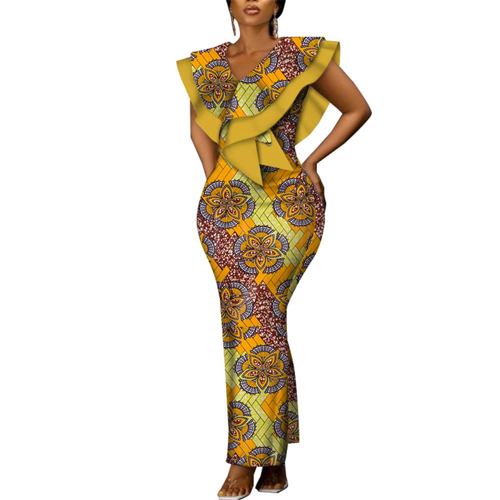 Stylish African Print Dresses for Women - Elegant Shawl Collar Pencil Skirt with Ankara Kente Design, Perfect for Parties, Weddings & Special Occasions